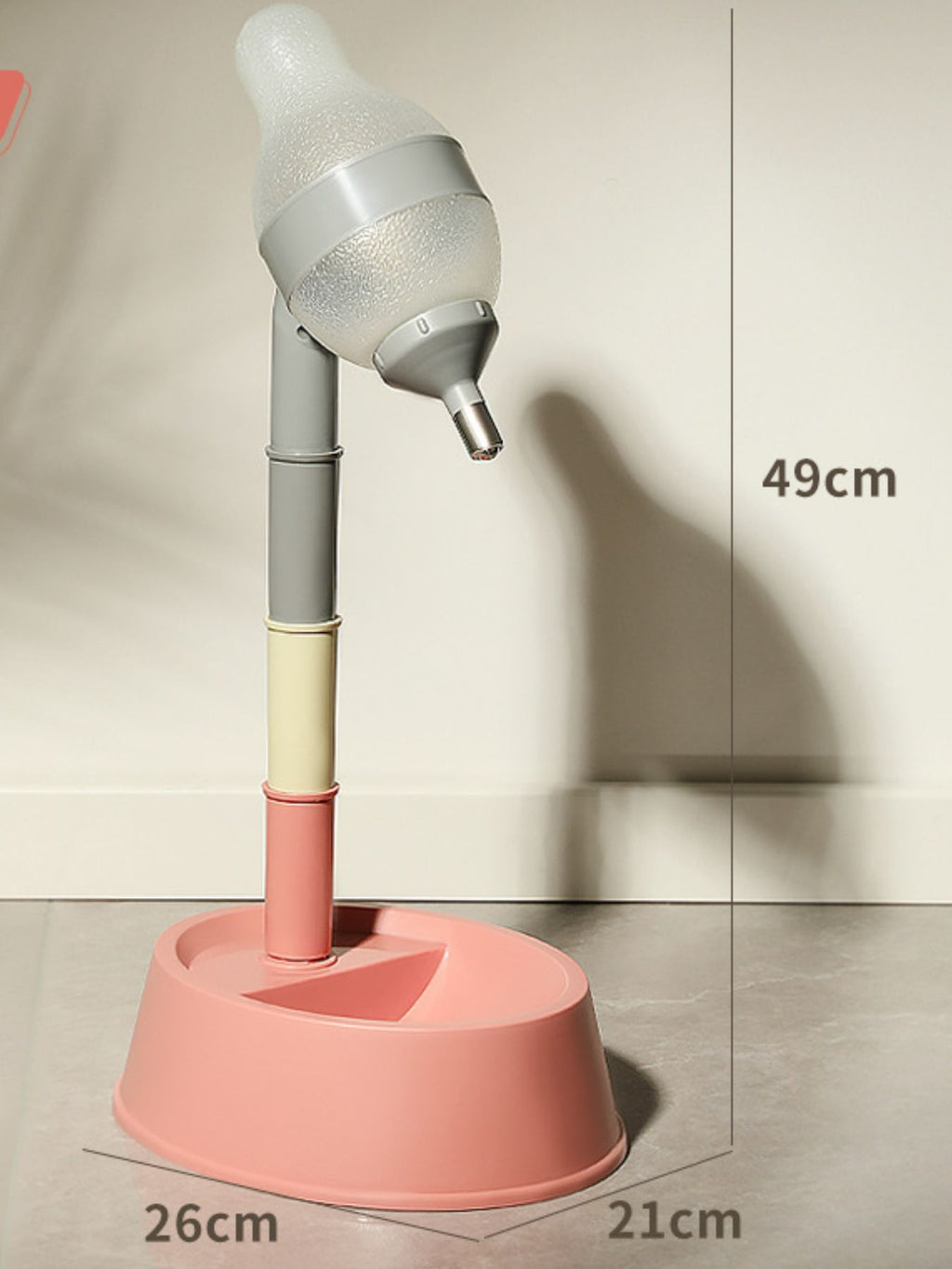 Pink automatic pet water dispenser with height measurement: 49cm