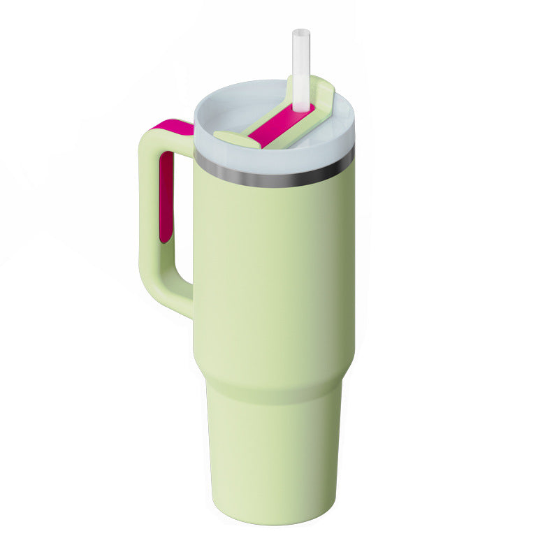 40 oz insulated tumbler with handle, straw & lid in light green