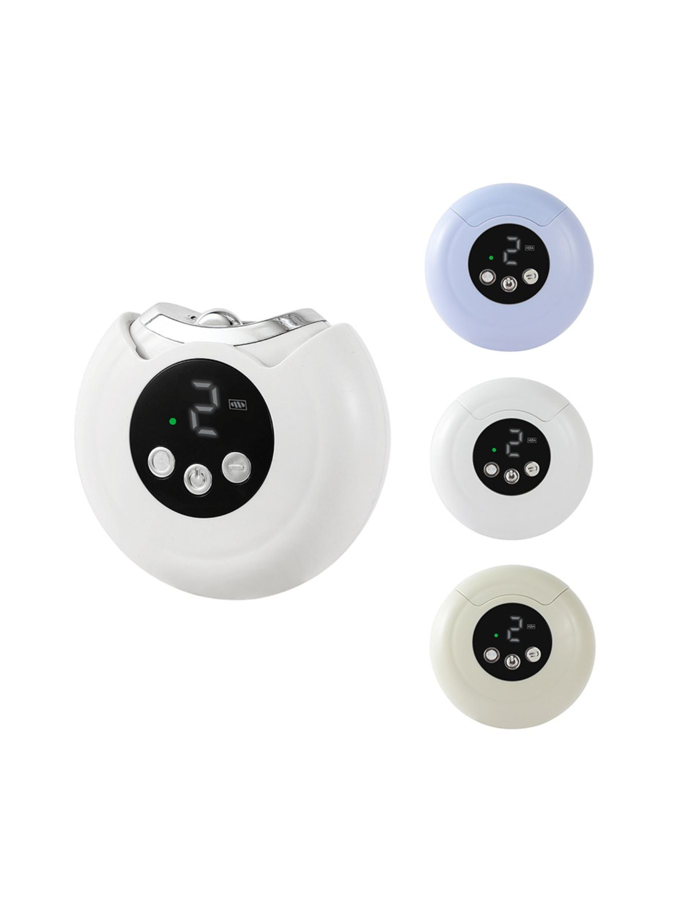Portable nail buffer polisher in multiple colors: white, pale blue, and light green devices