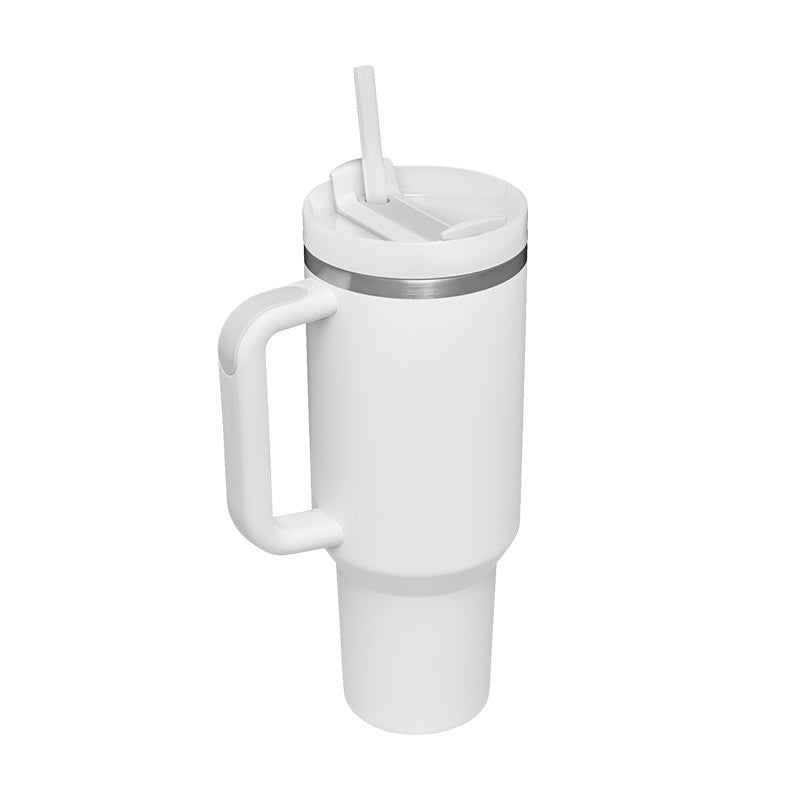 40 oz insulated tumbler with handle, straw, and lid in white