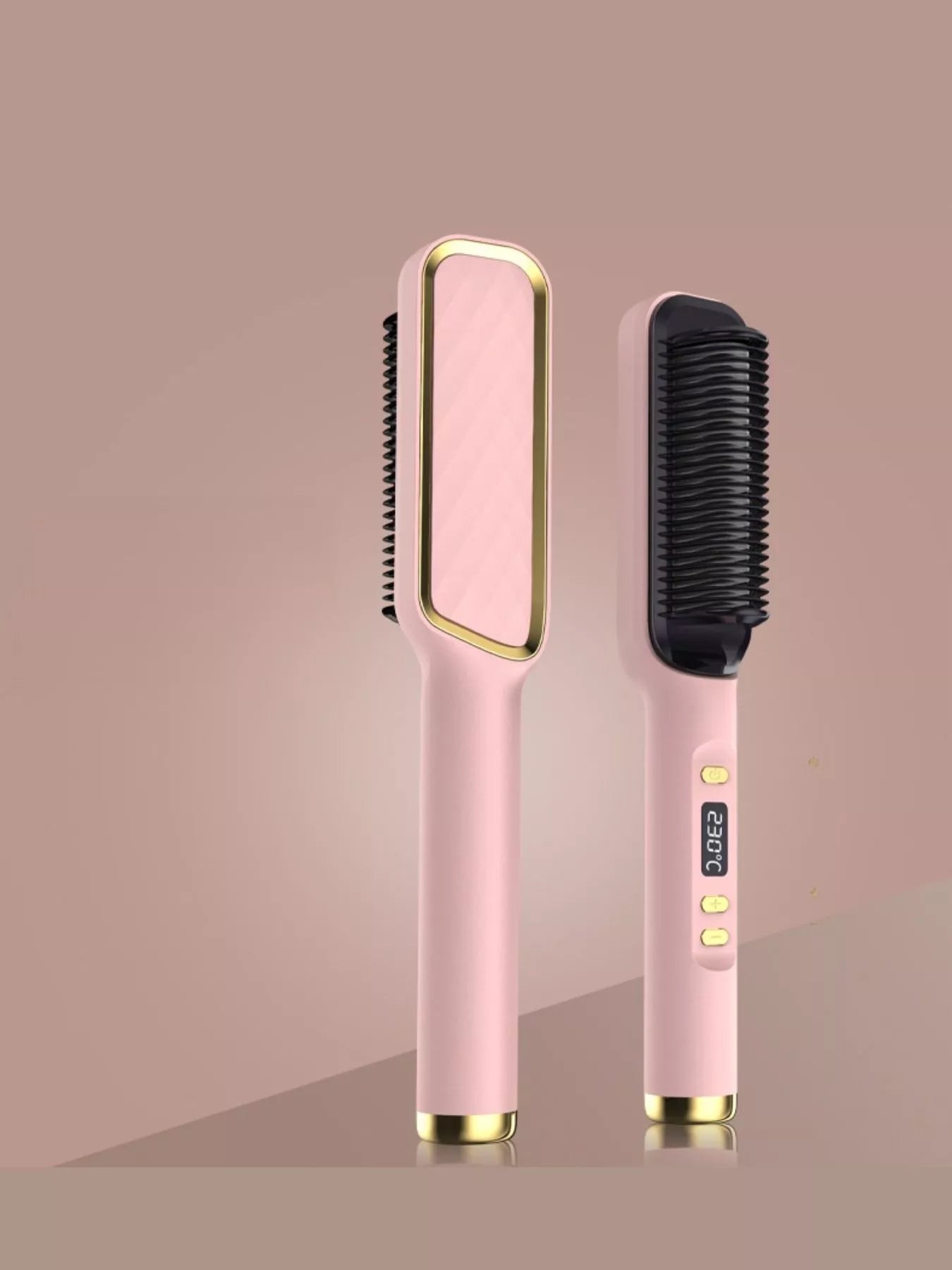 Fast Heating Ceramic Straightening Comb, blush pink handle with black bristles