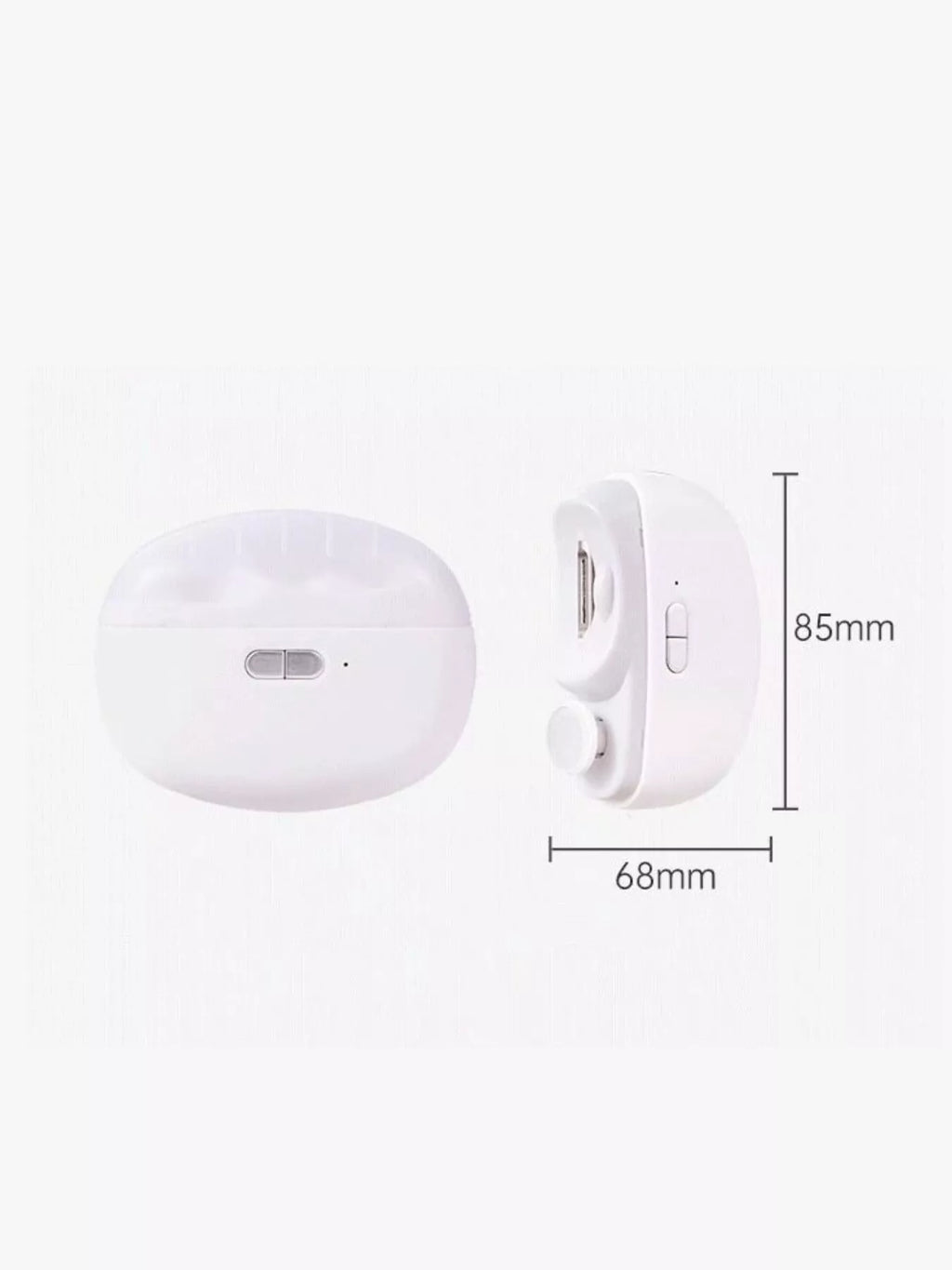 White electric nail buffer with size measurements 68mm x 85mm