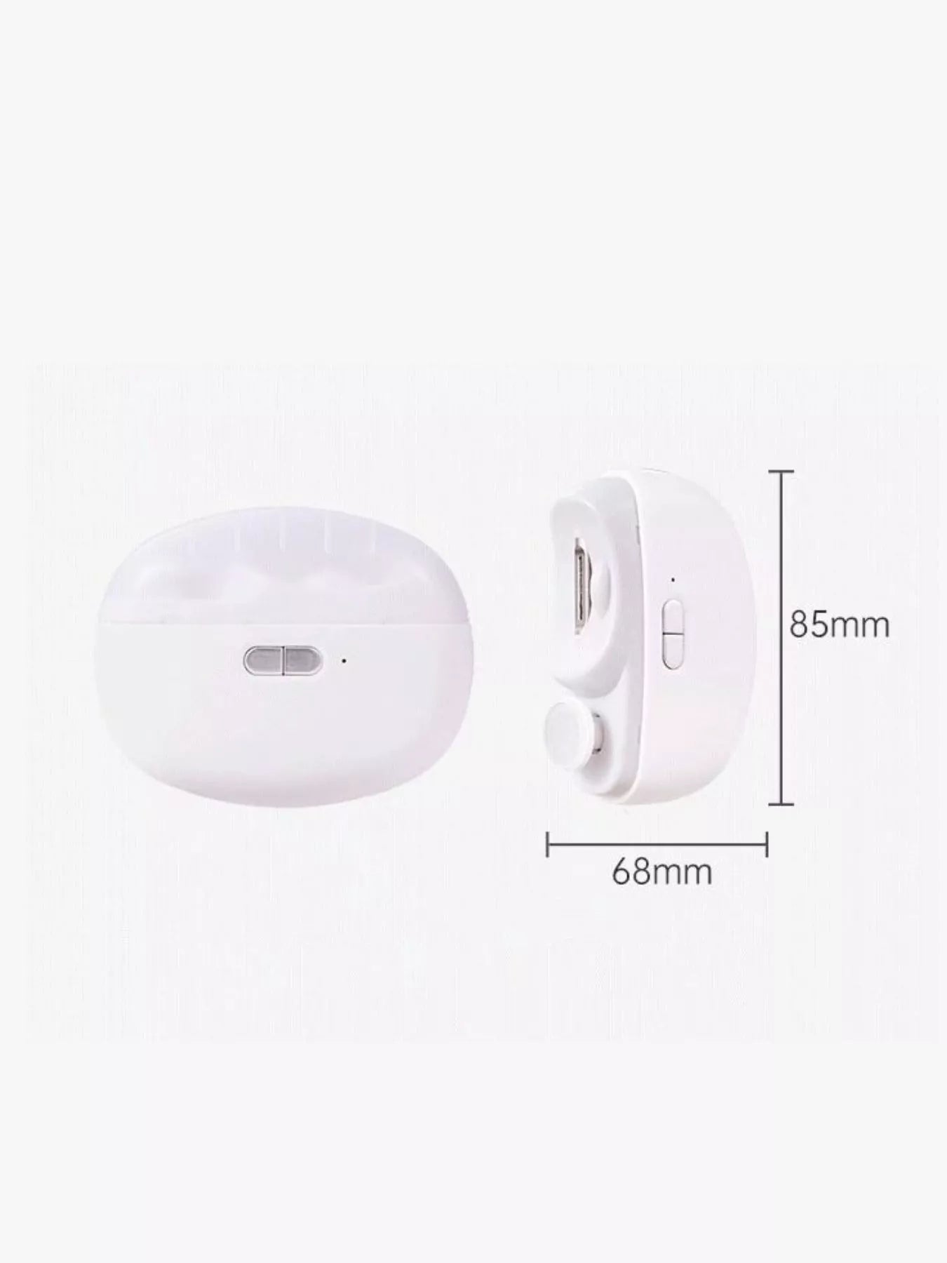 White electric nail buffer with size measurements 68mm x 85mm