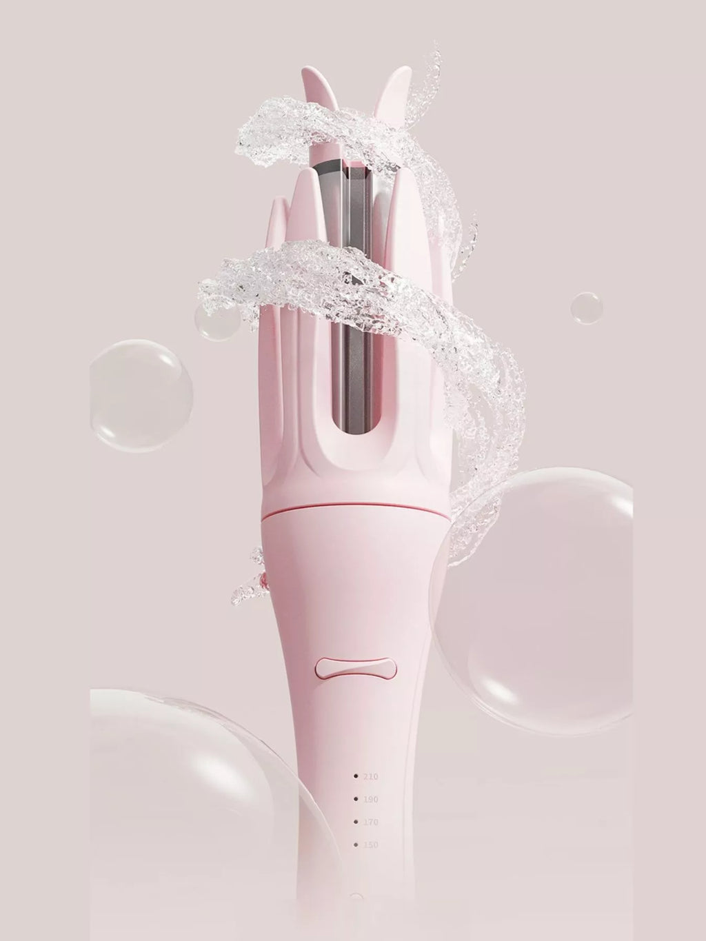 Automatic Rotating Ceramic Curling Iron in Blush Pink, with dual ceramic barrels