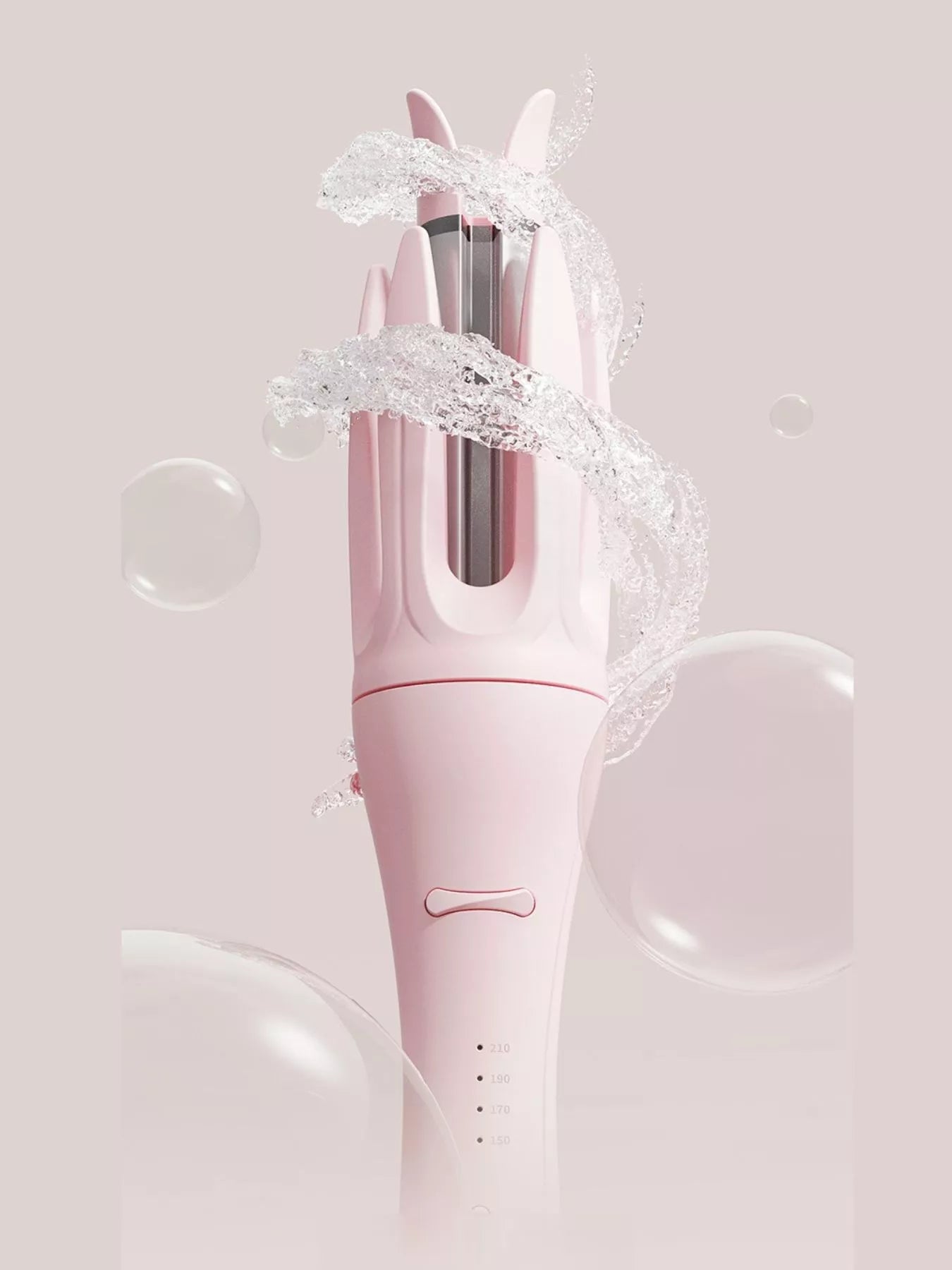 Automatic Rotating Ceramic Curling Iron in Blush Pink, with dual ceramic barrels
