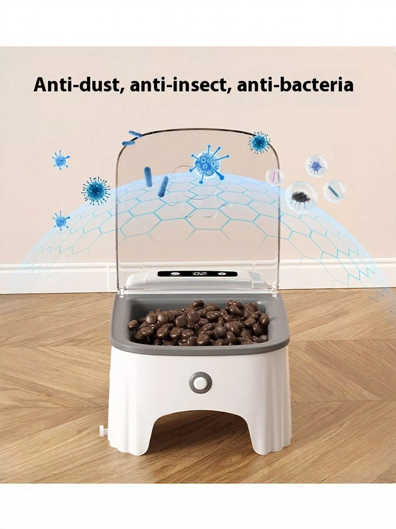 Automatic Pet Feeder mit transparenter Haube über der erhöhten Futterschüssel