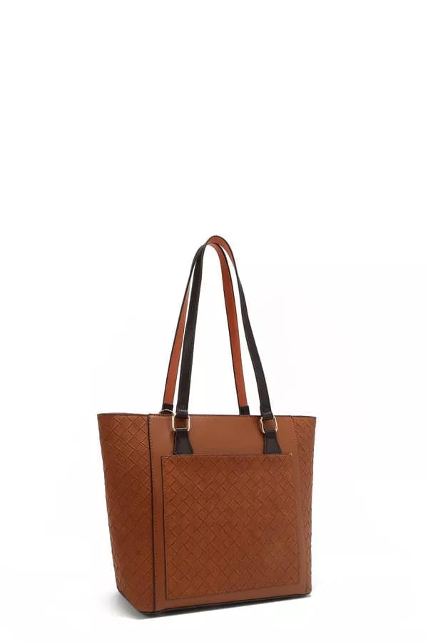 Sun and Sand tote bag angled view with woven-look sides and front panel