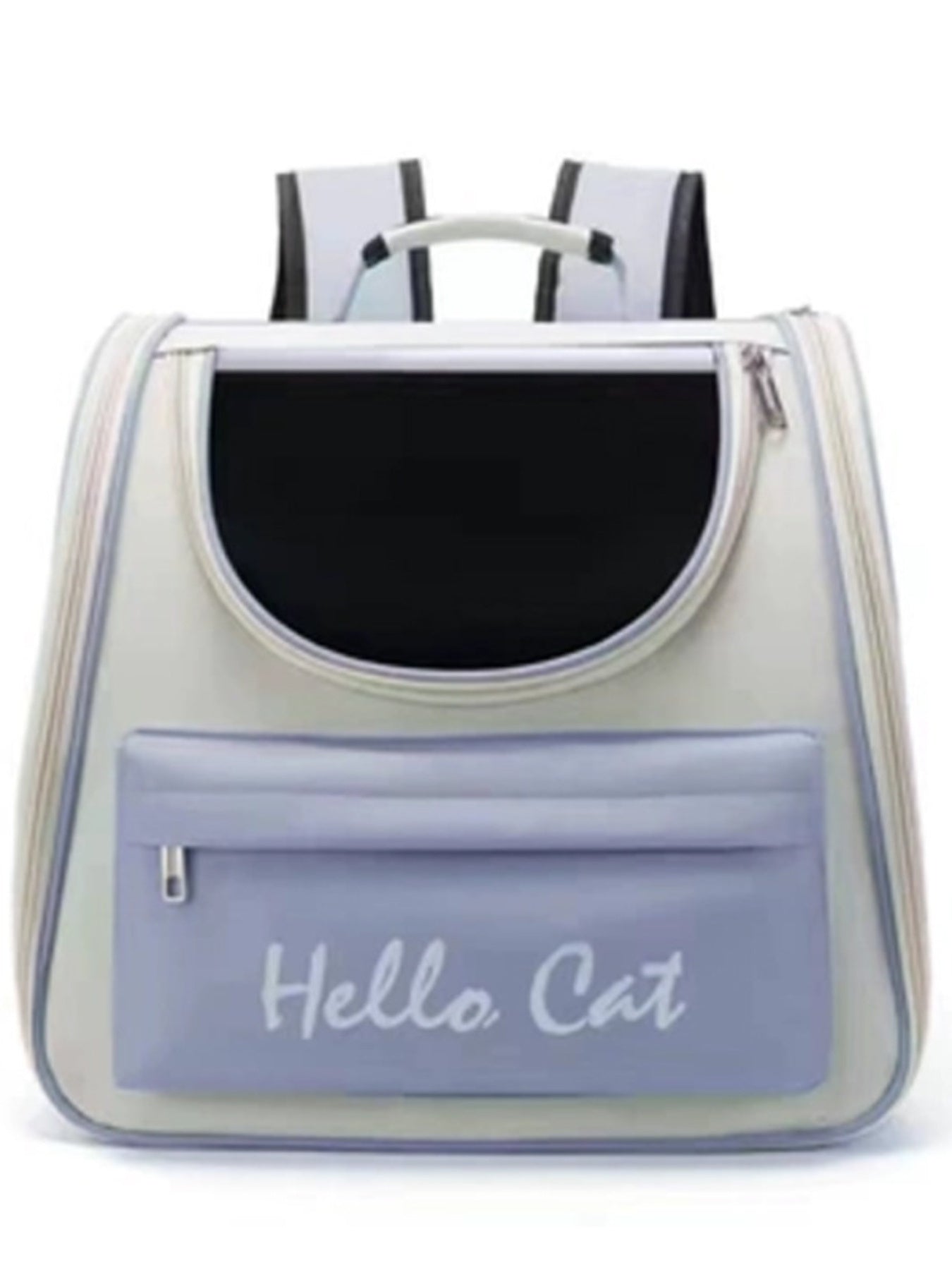 Breathable transparent pet carrier backpack (Blue) with zip front pocket and transparent side walls