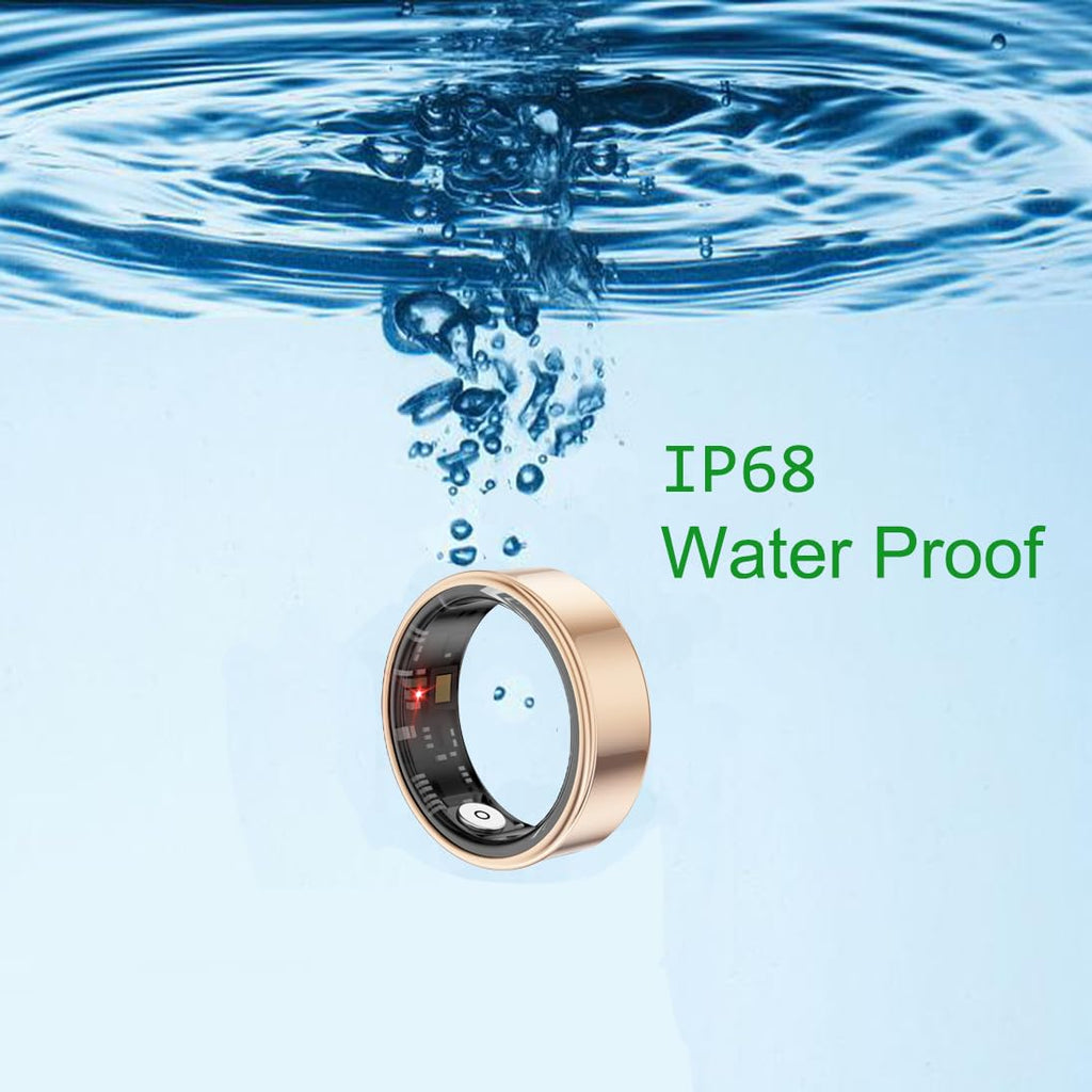 Gold smart ring with water-resistant design and illuminated sensor window