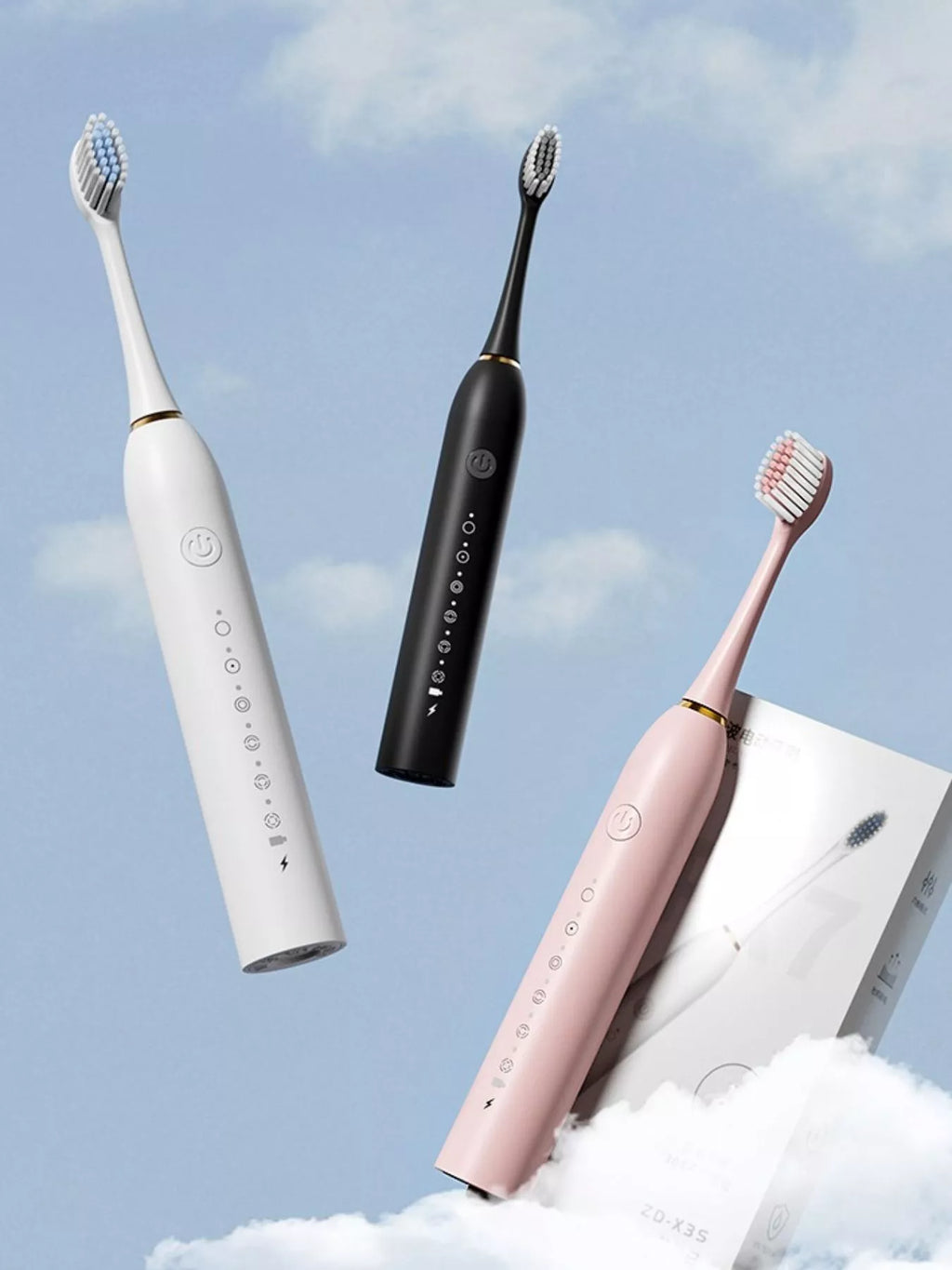 Electric toothbrush with multiple modes, white handle and brush head