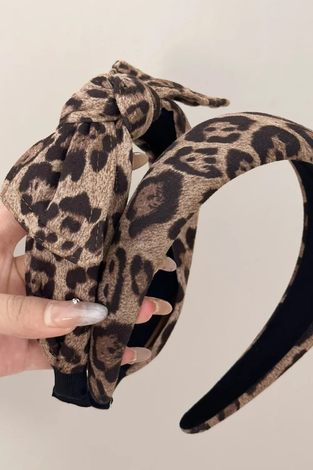 Leopard-Stirnband mit Schleife und breitem Kopfband, braun-schwarz gemustert