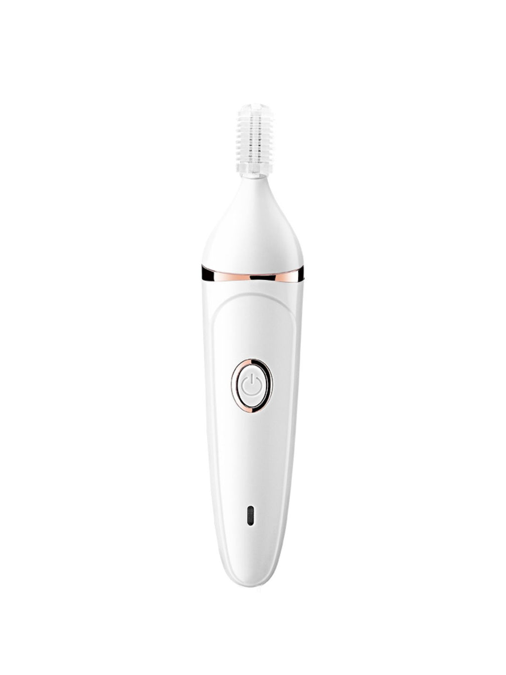 White epilator handle with power button and protective foil head