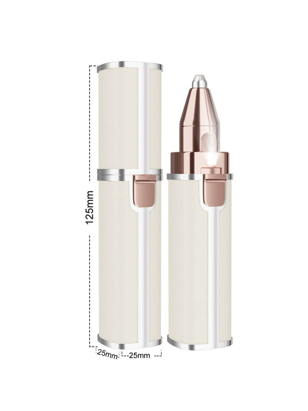 Beige trimmer stand view with height markings for the eyebrow trimmer