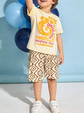 Pastel Yellow kids graphic tee and geometric print shorts set