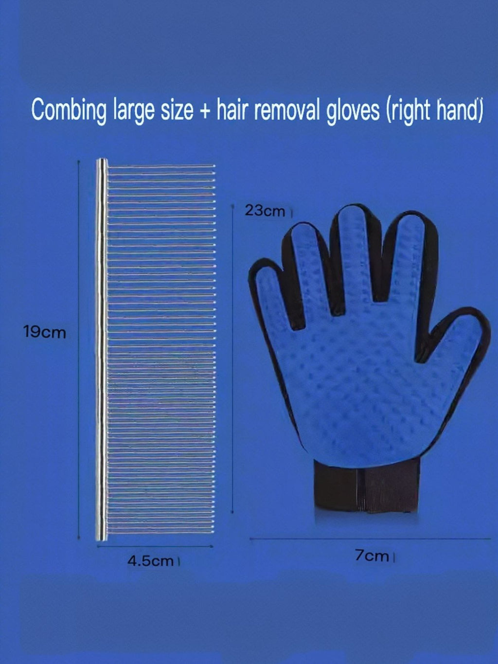 Stainless steel pet grooming comb with right-hand hair-removal glove