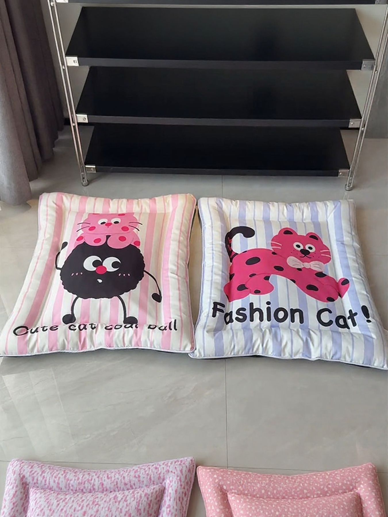 Cat Striped Pet Mat & Bed: pink-and-white and blue-and-white striped cat pillow covers
