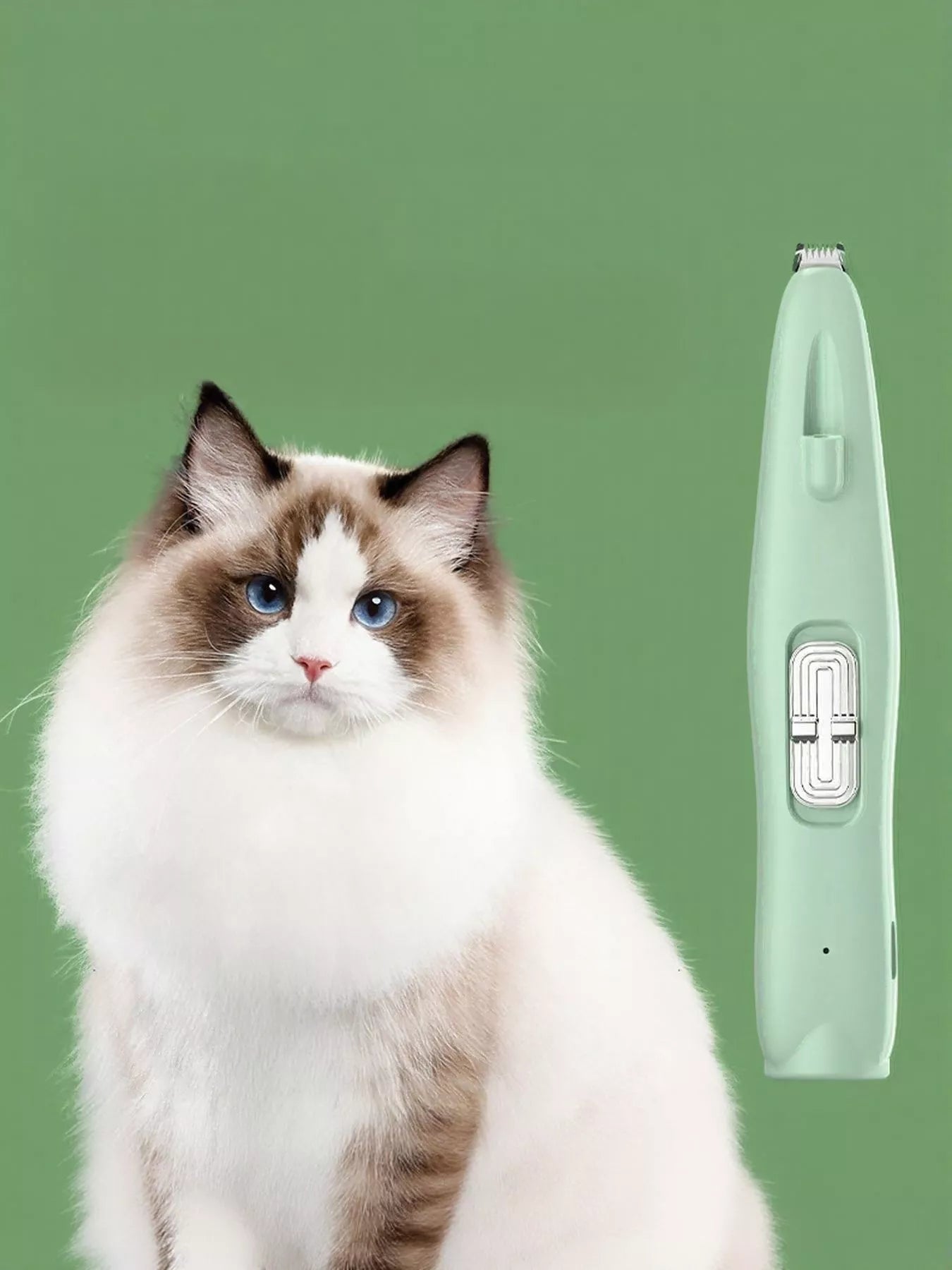 Rechargeable pet hair clipper, green body with blade guard