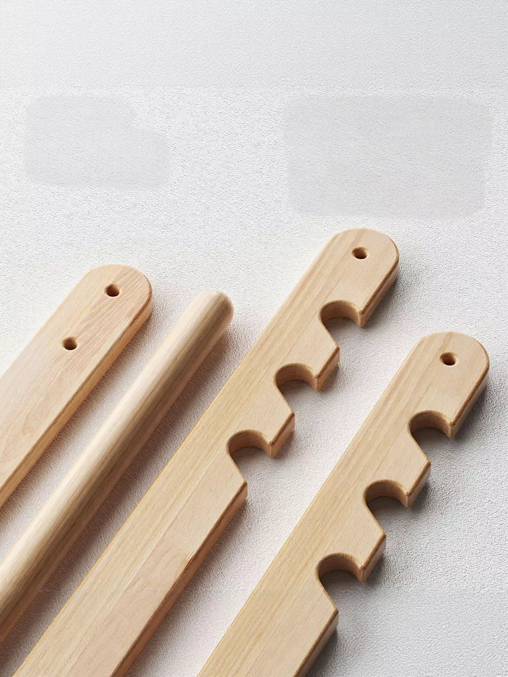 Wooden pet chair parts, light wood slats and notched support rails