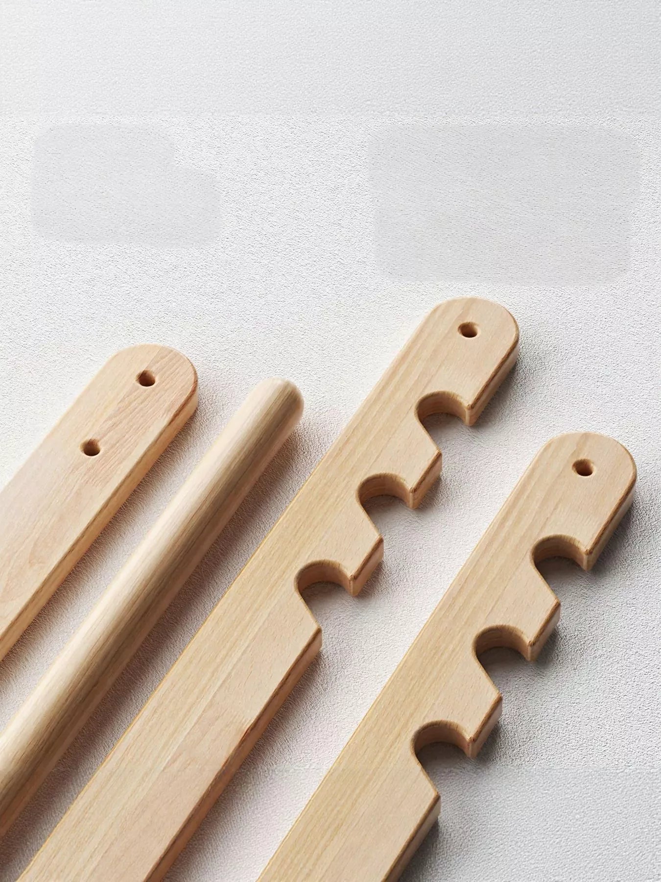 Wooden pet chair parts, light wood slats and notched support rails