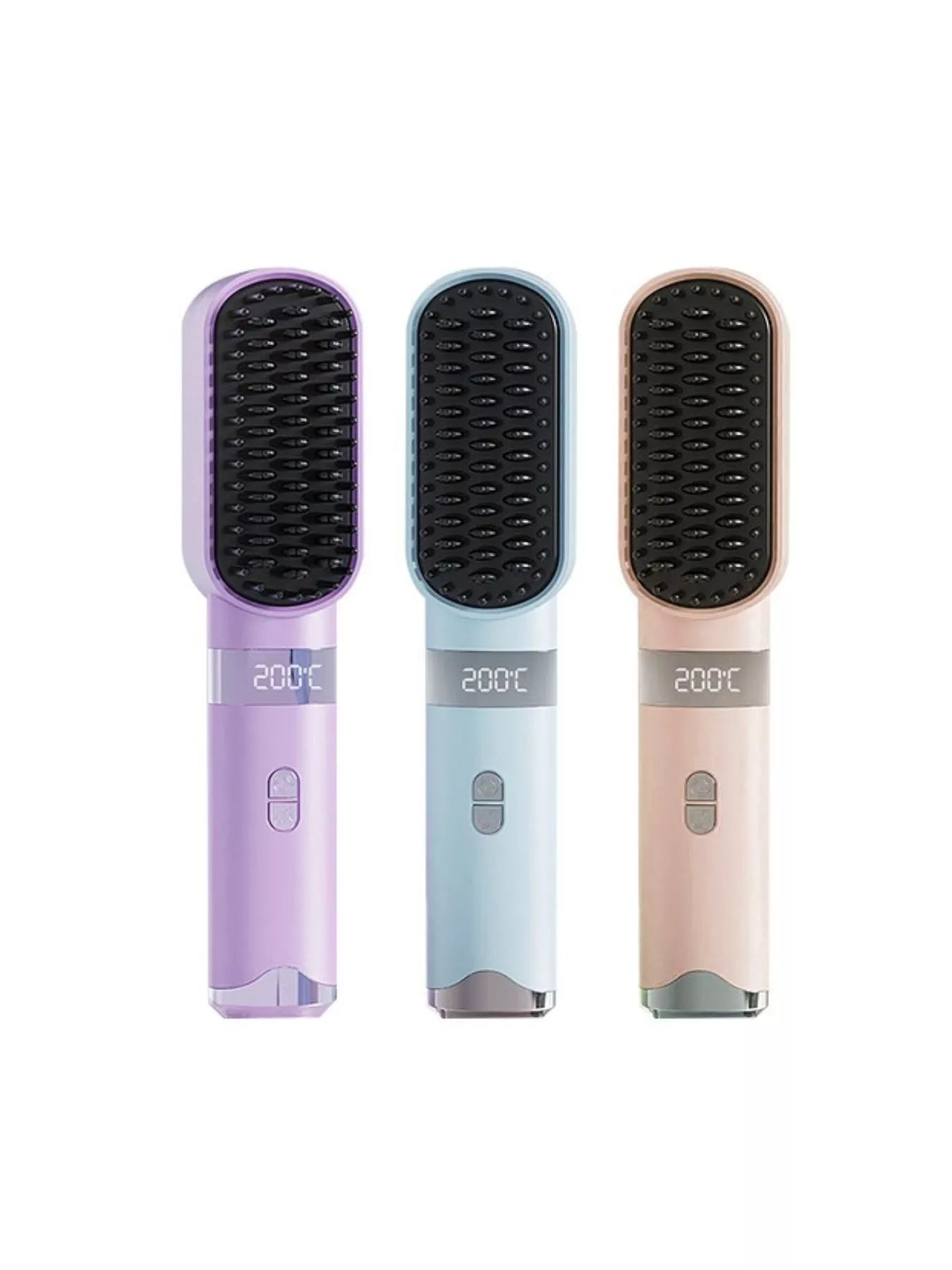 Heated straightening comb with LCD display in three colors: light blue, lilac, pink