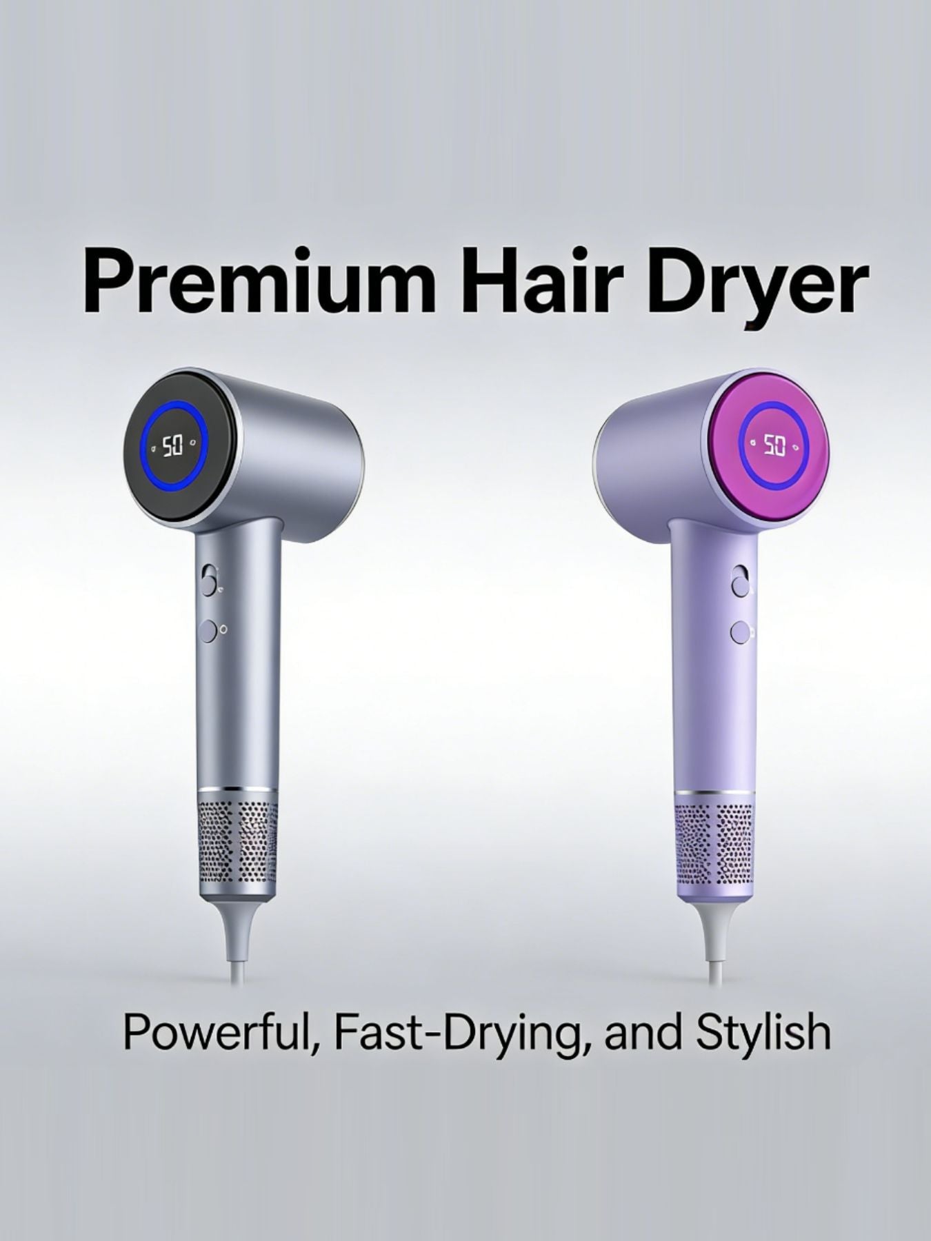Fast-Drying Haarföhn mit LED-Display, Dark Gray und Lavender (2 Varianten)