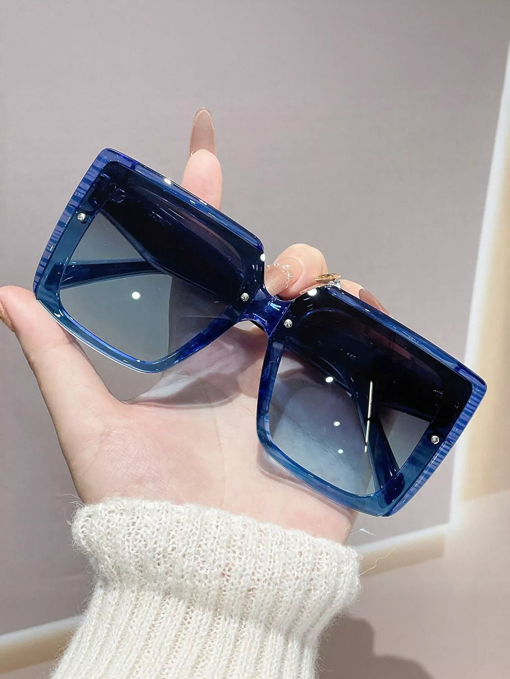Blue gradient oversized square sunglasses, thick acetate frame