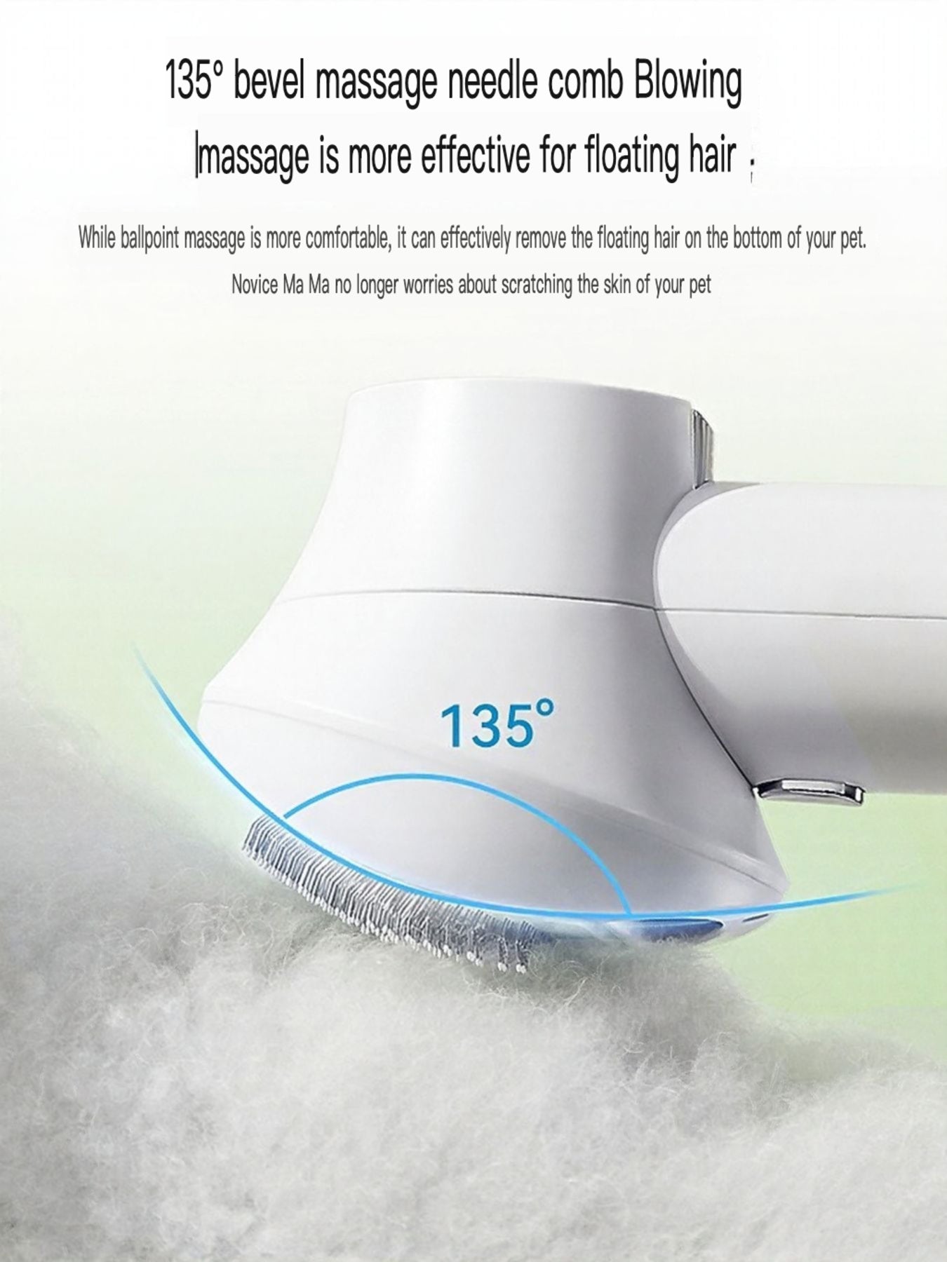Low Noise Pet Hair Dryer & Comb, gray comb head with 135° massage needle angle