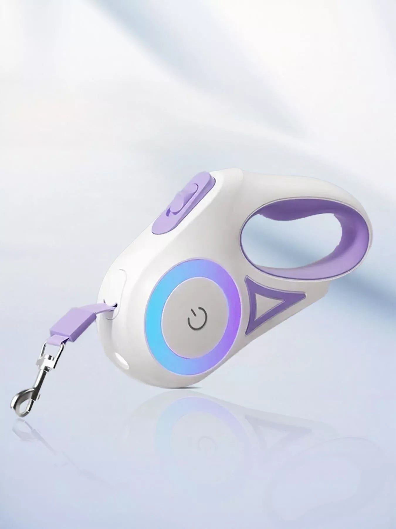 Dog leash with ergonomic handle, white design with purple and light-blue details
