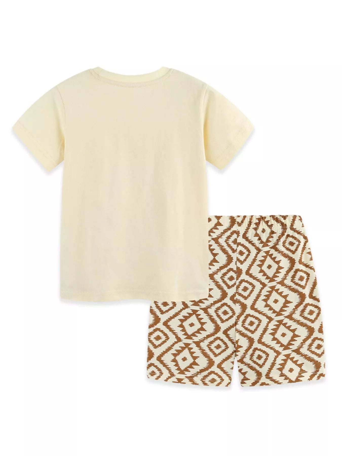 Pastel Yellow kids short-sleeve tee (plain) with geometric print shorts set
