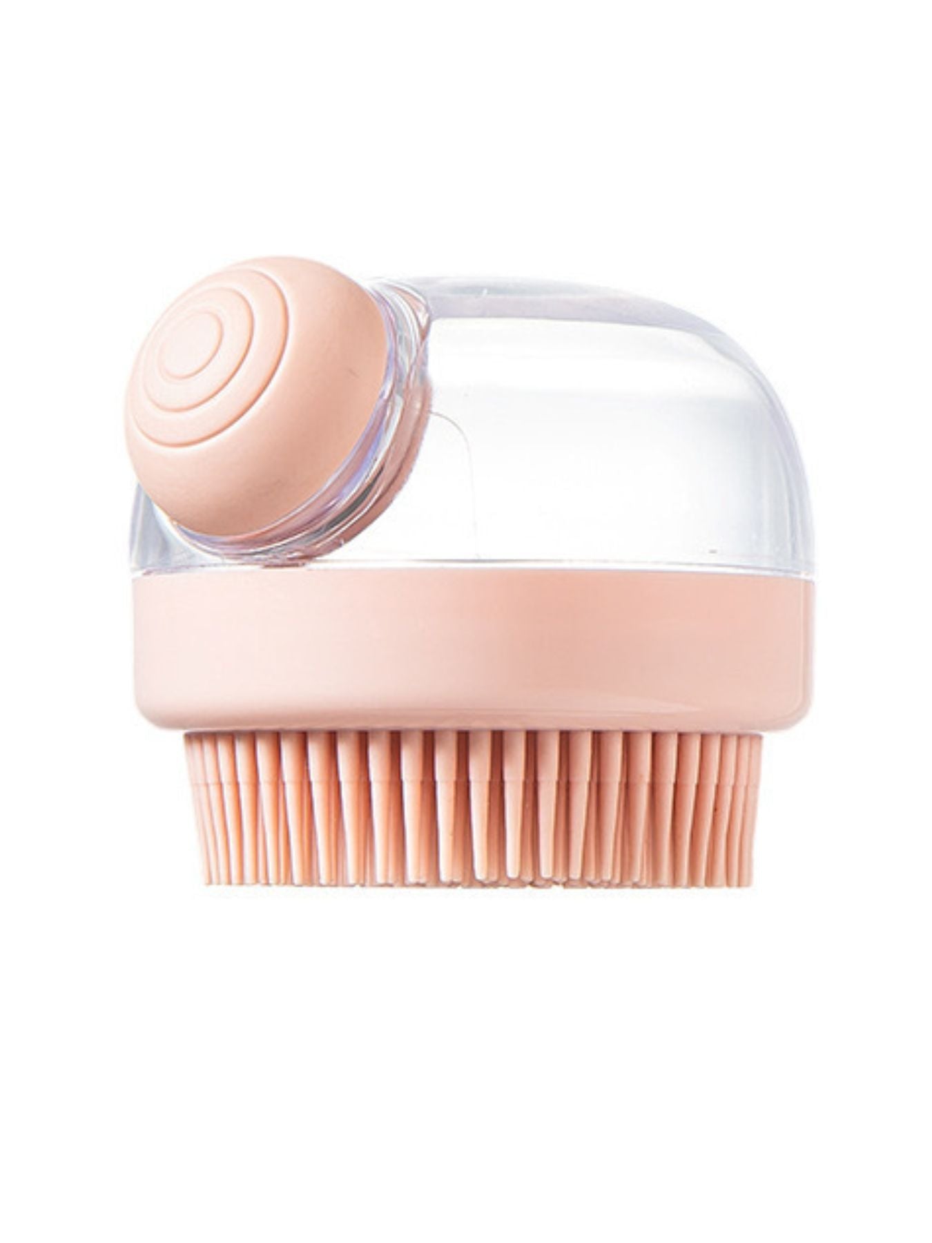 Soft Pet Shower Brush in blush pink with bristle base and clear cover