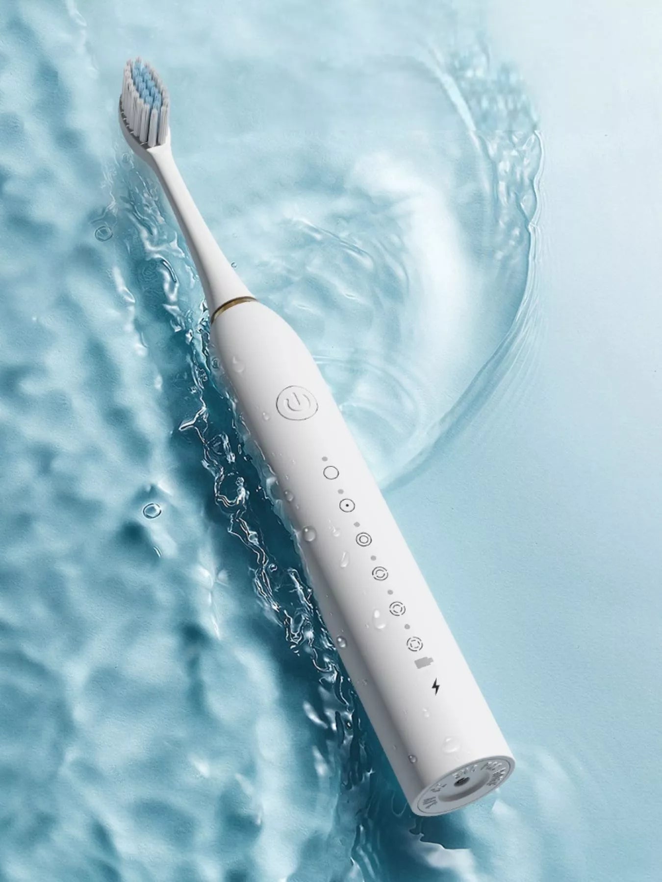 White electric toothbrush handle with splash water and multi-mode control buttons
