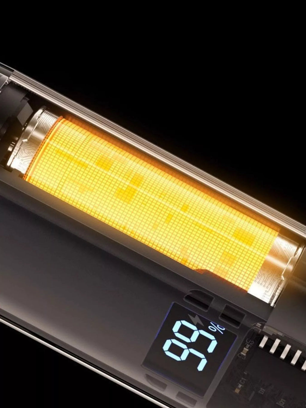 Rechargeable LED nose hair trimmer cutting element with LED display reading 94%