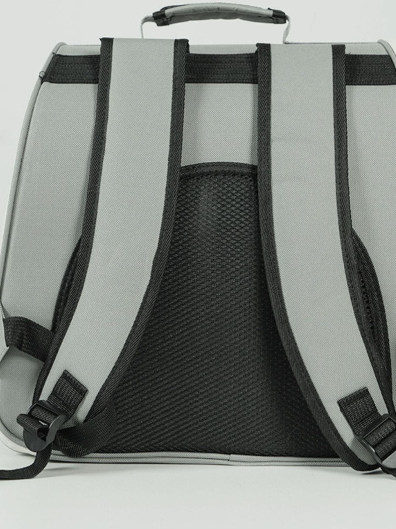 Pet carrier backpack with padded back straps and open mesh interior, Grey