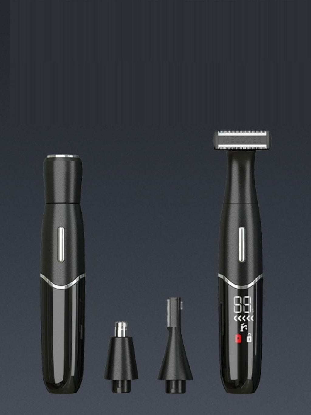 Black multifunction hair epilator with foil shaver and two small attachments