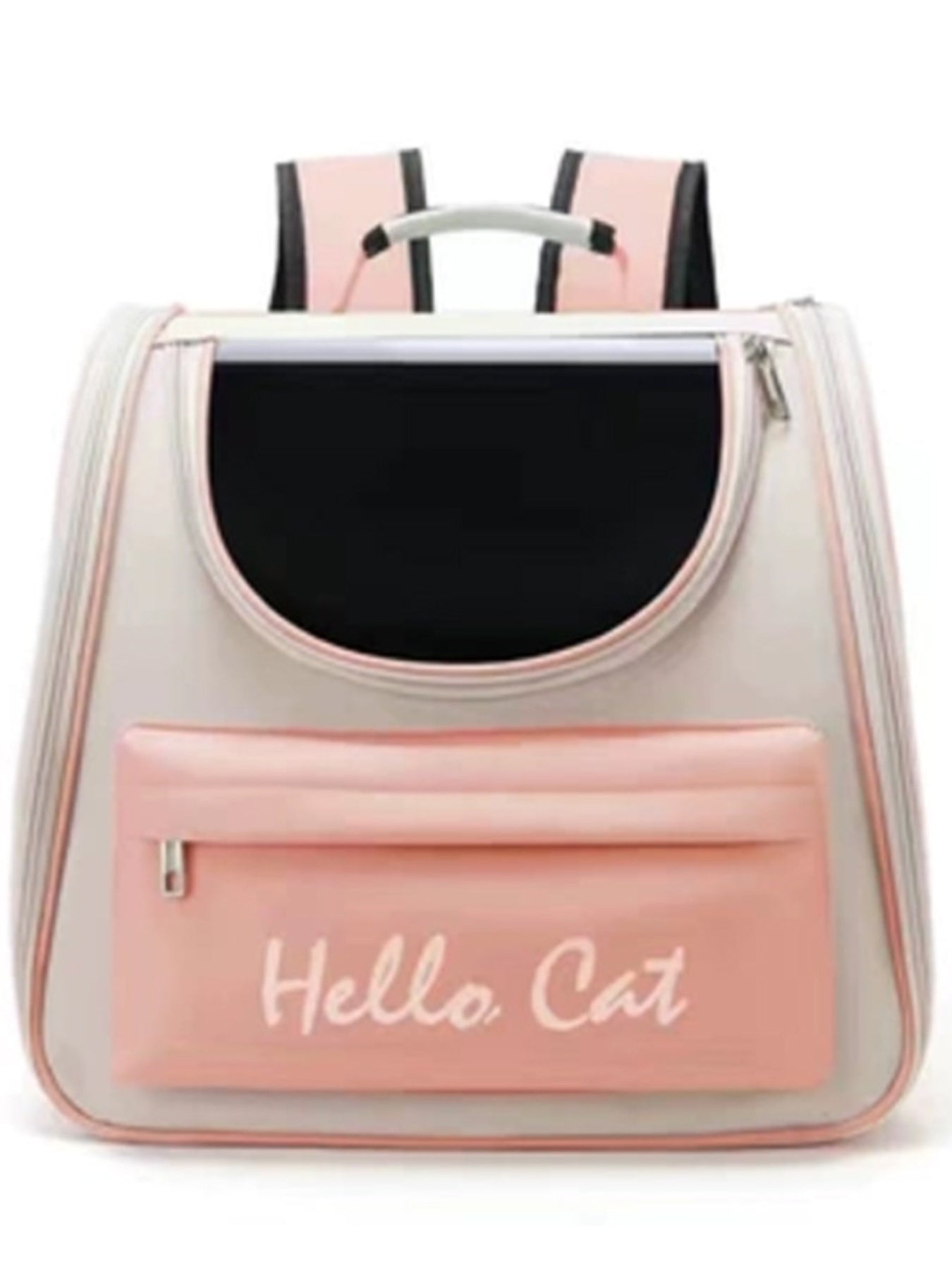 Breathable transparent pet carrier backpack (Pink) with curved mesh window and front pocket