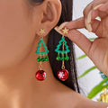 Christmas tree ball drop earrings: gold star, green trees, red bauble