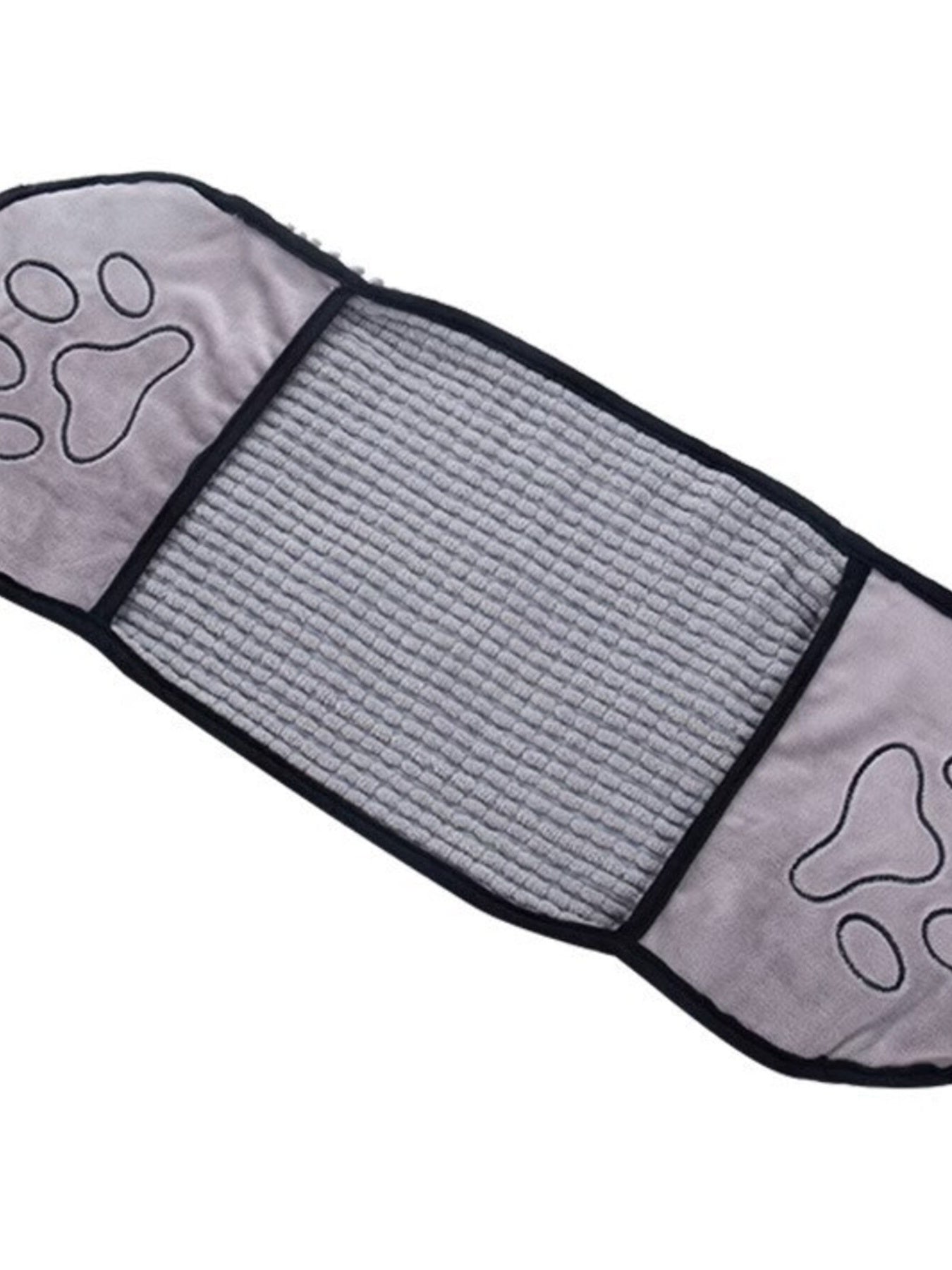 Paw Print Pet Towel gris con franjas texturizadas y contorno de huellas