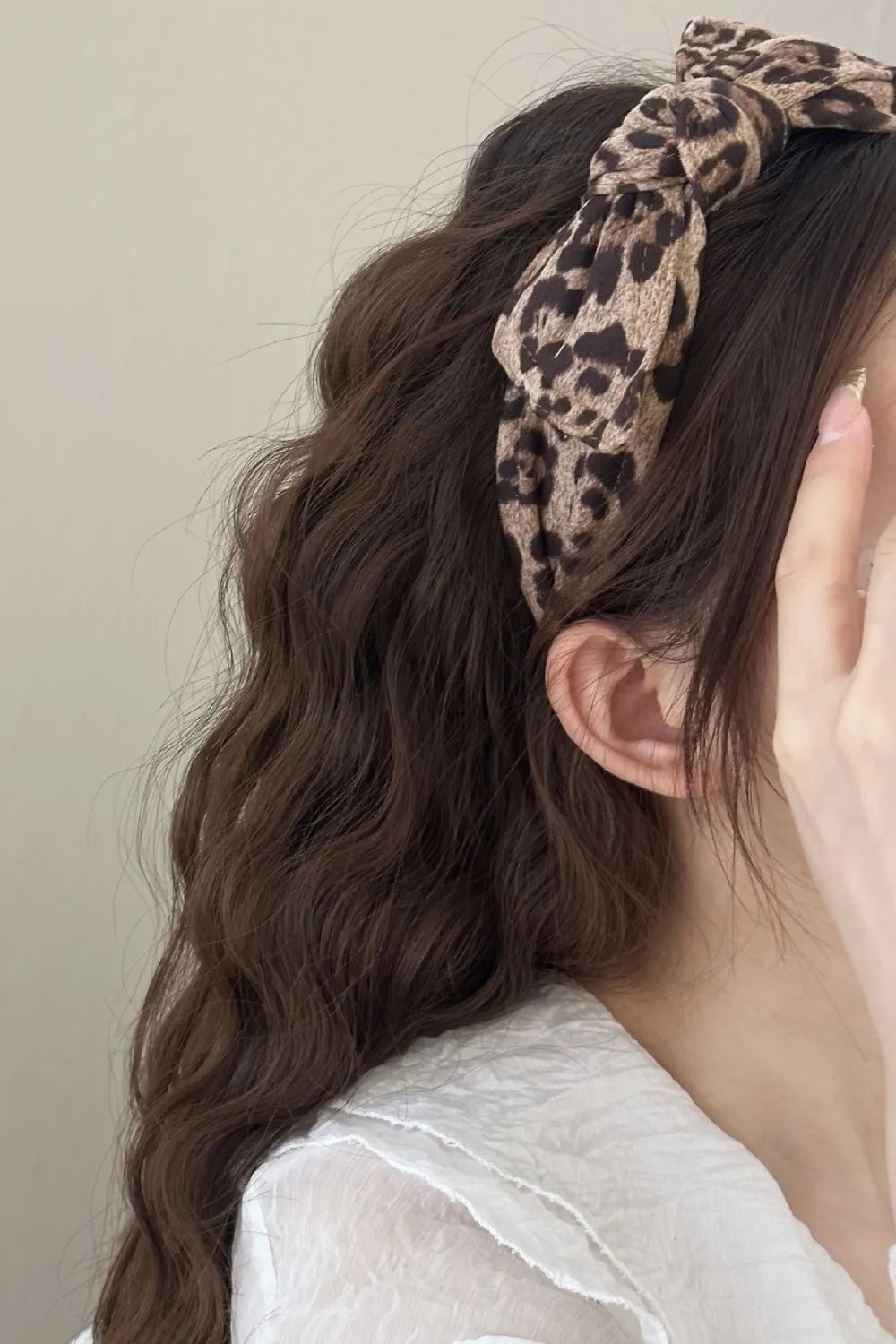 Leopard-Stirnband mit Schleife vorne, braun-schwarz gemustert