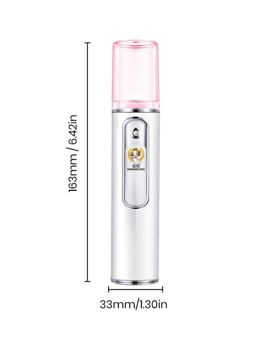 Portable facial mister nano sprayer in white with pink-tinted spray chamber