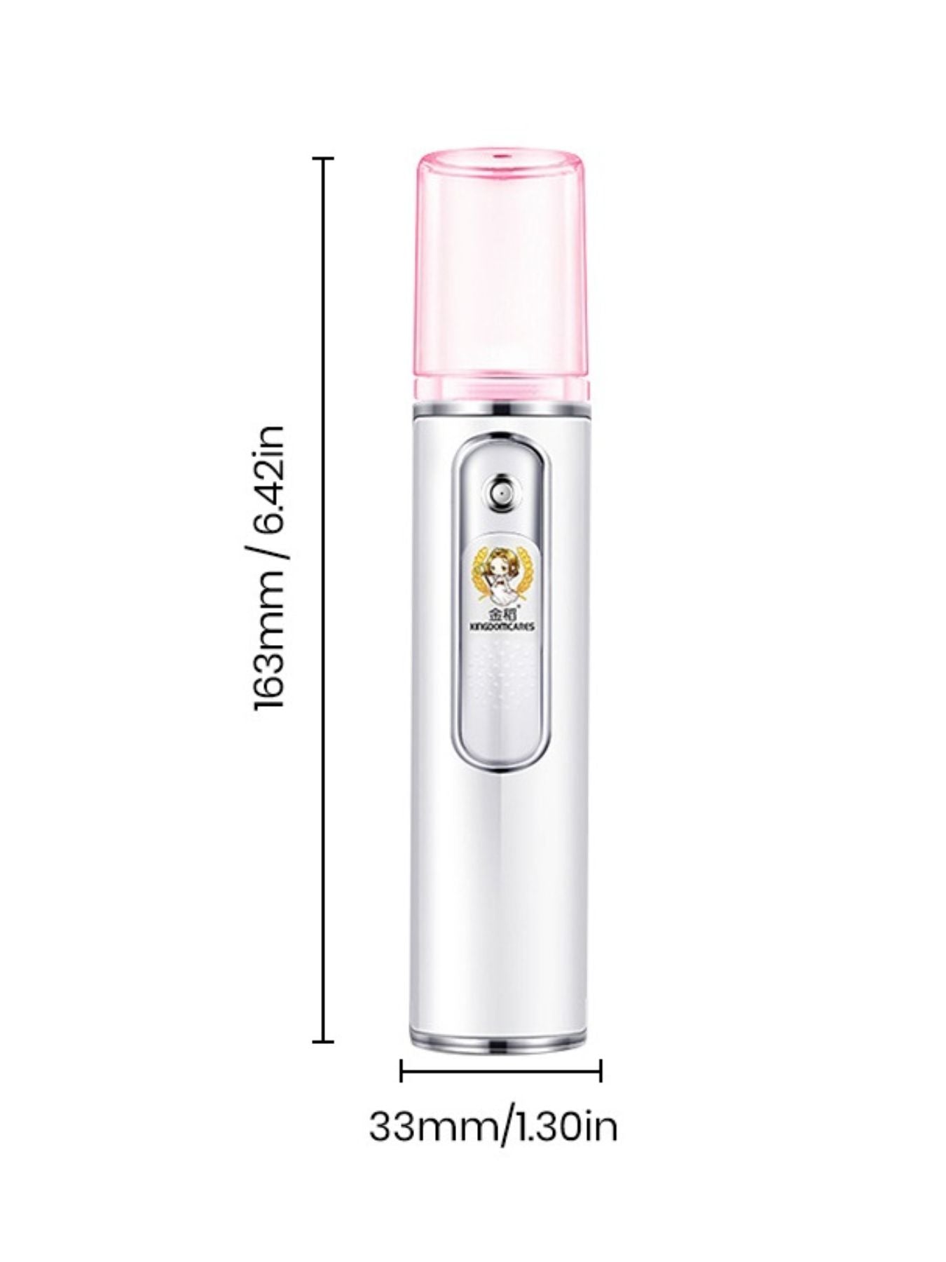 Portable facial mister nano sprayer in white with pink-tinted spray chamber