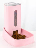 Automatic Food Dispenser Pet Bowl, Blush Pink; clear window and filled feeding tray