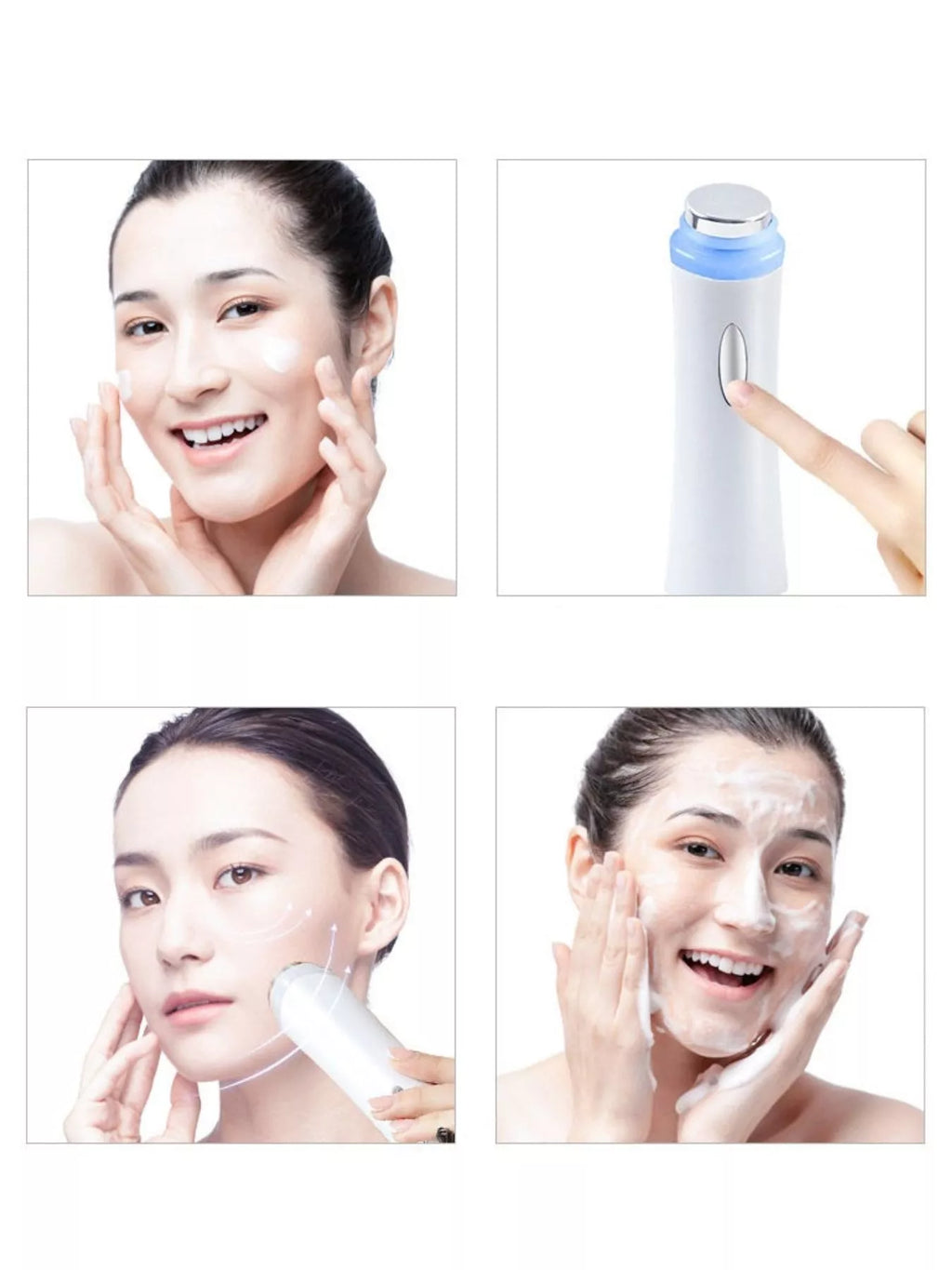 Facial use with white skin tightening device and massage head applying on face