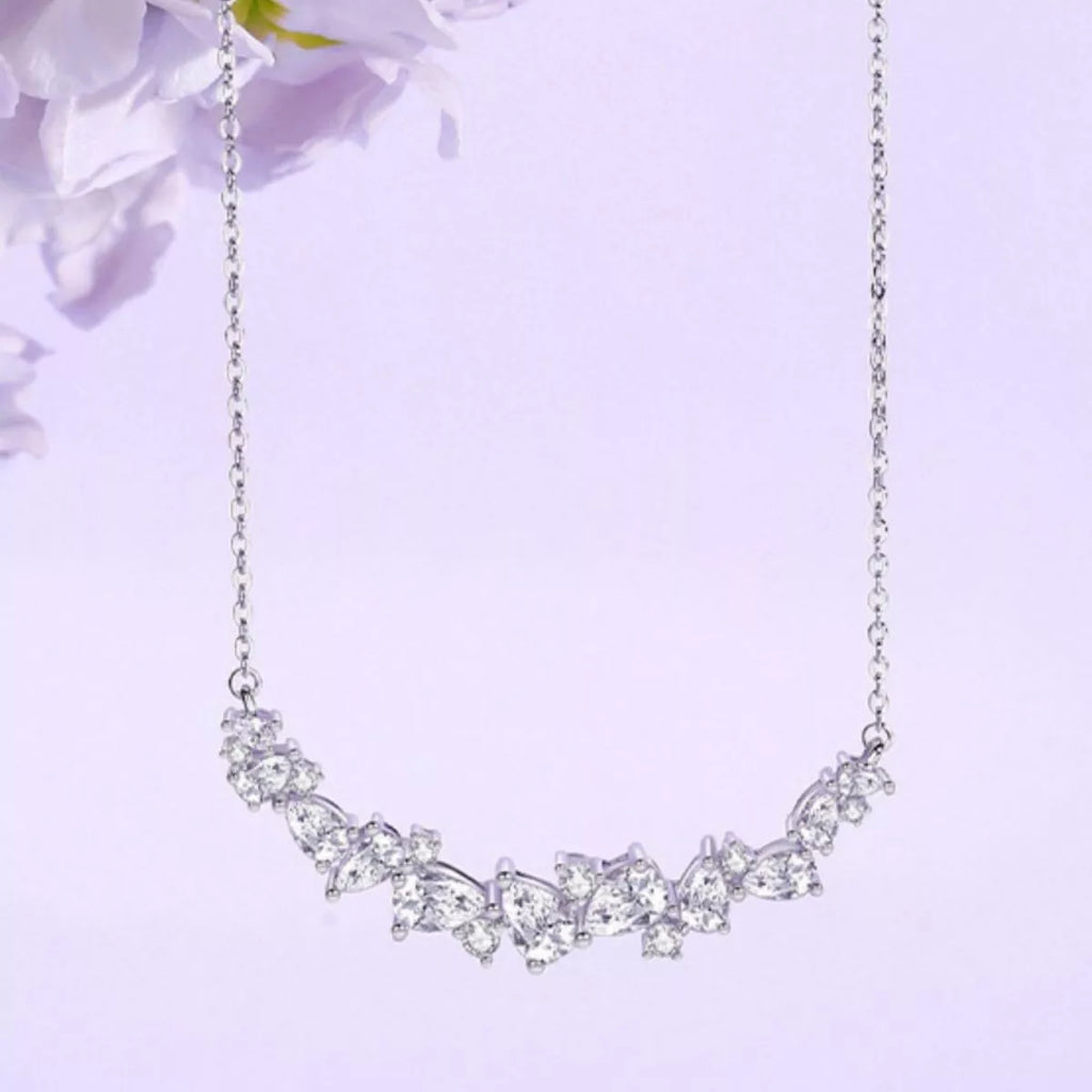 925 Sterling silver zircon tennis-style necklace with linked sparkling stones