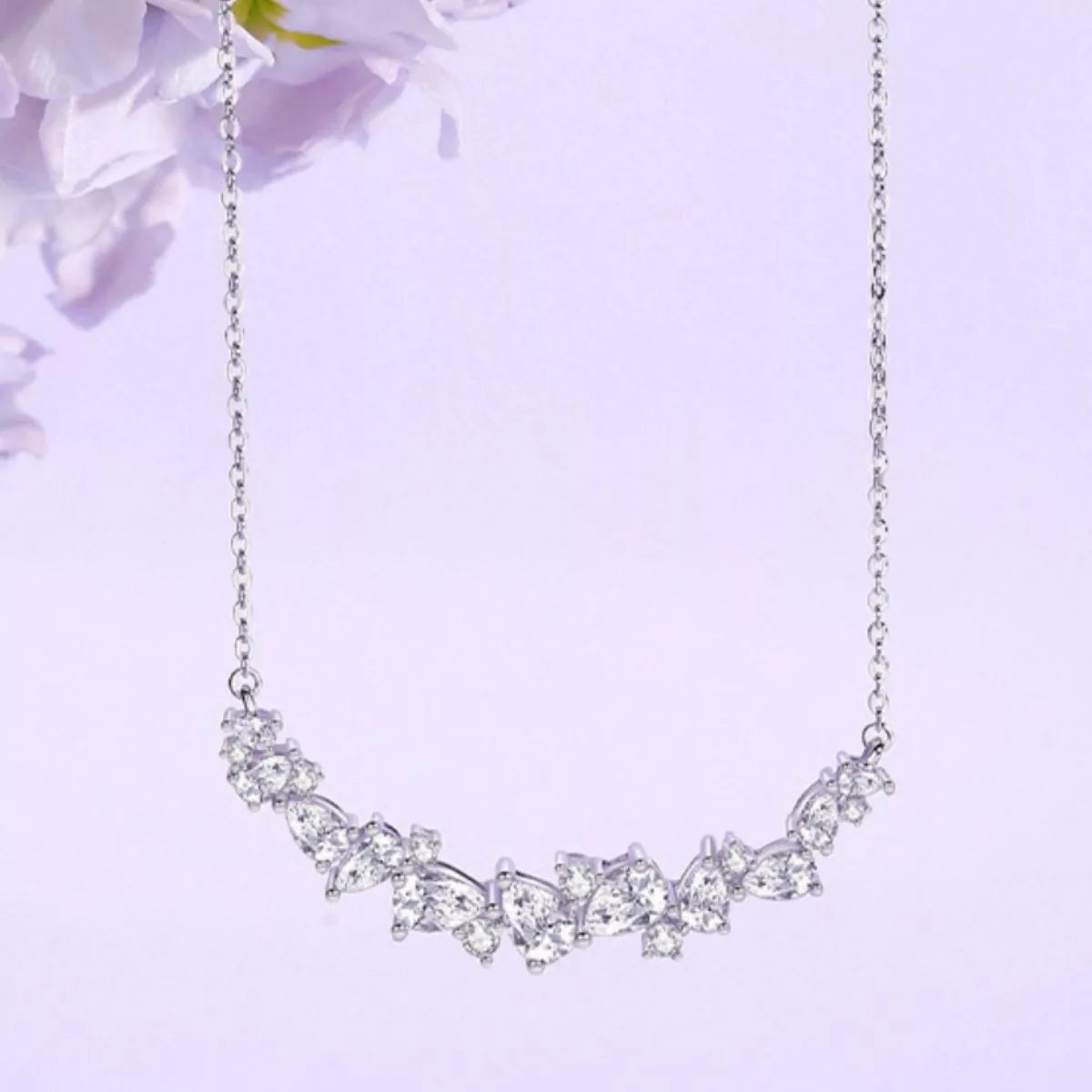 925 Sterling silver zircon tennis-style necklace with linked sparkling stones