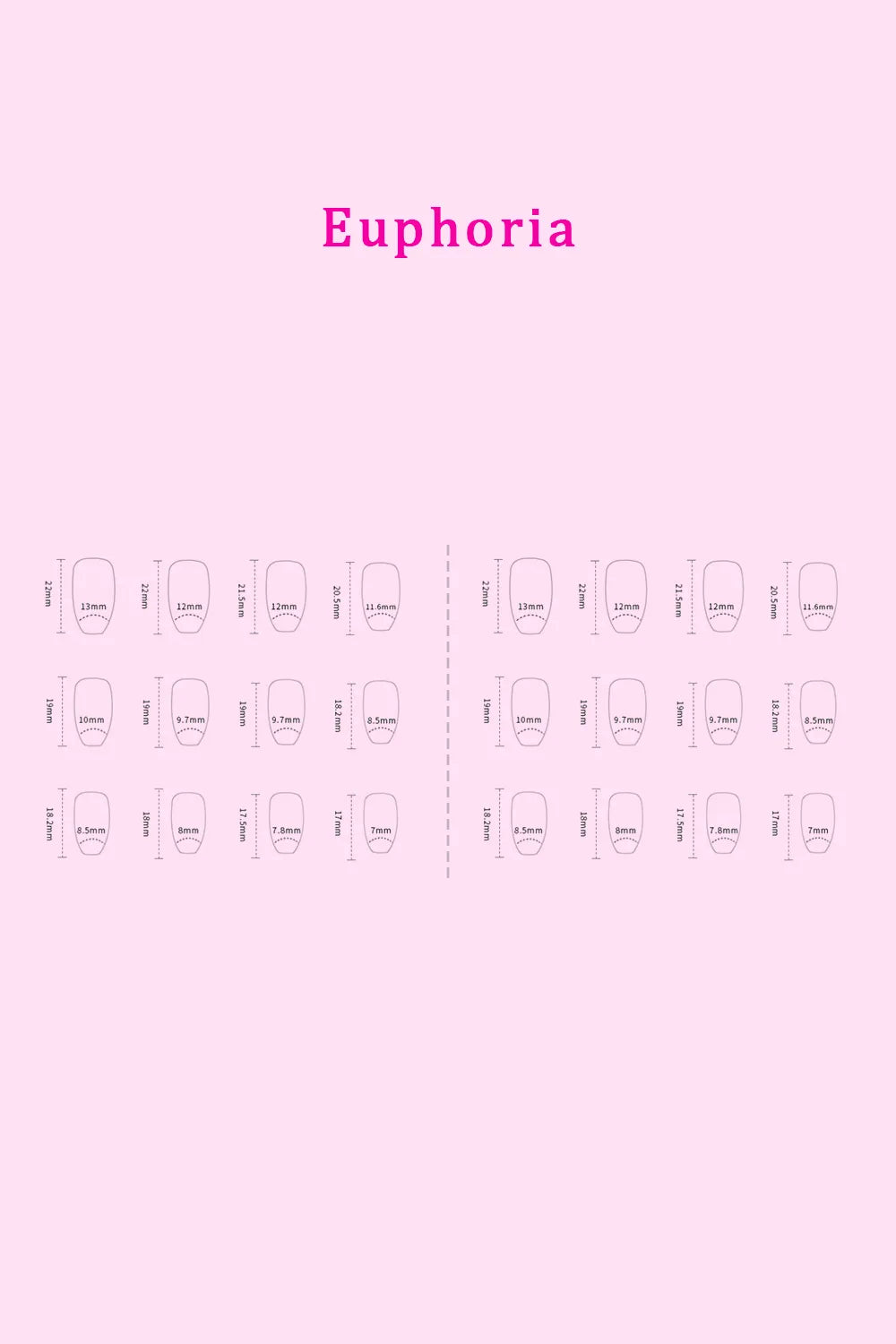 Euphoria press-on nails sizing chart card