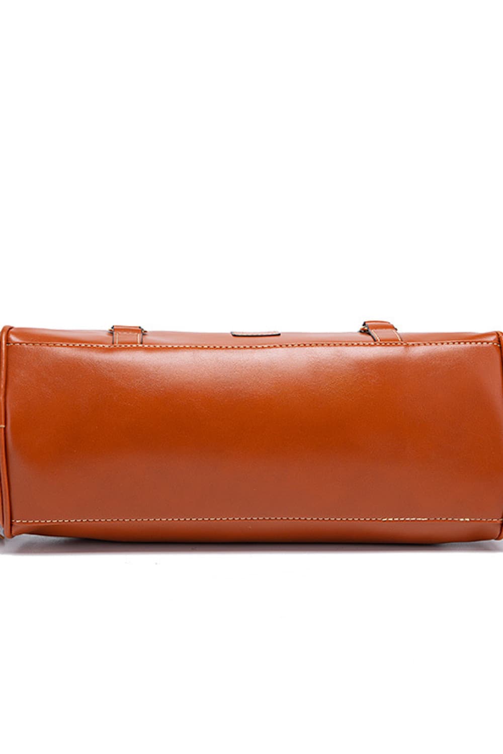 PU-Leder-Handtasche karamellbraun, seitliche Ansicht mit stabilen Nähten und Reißverschluss