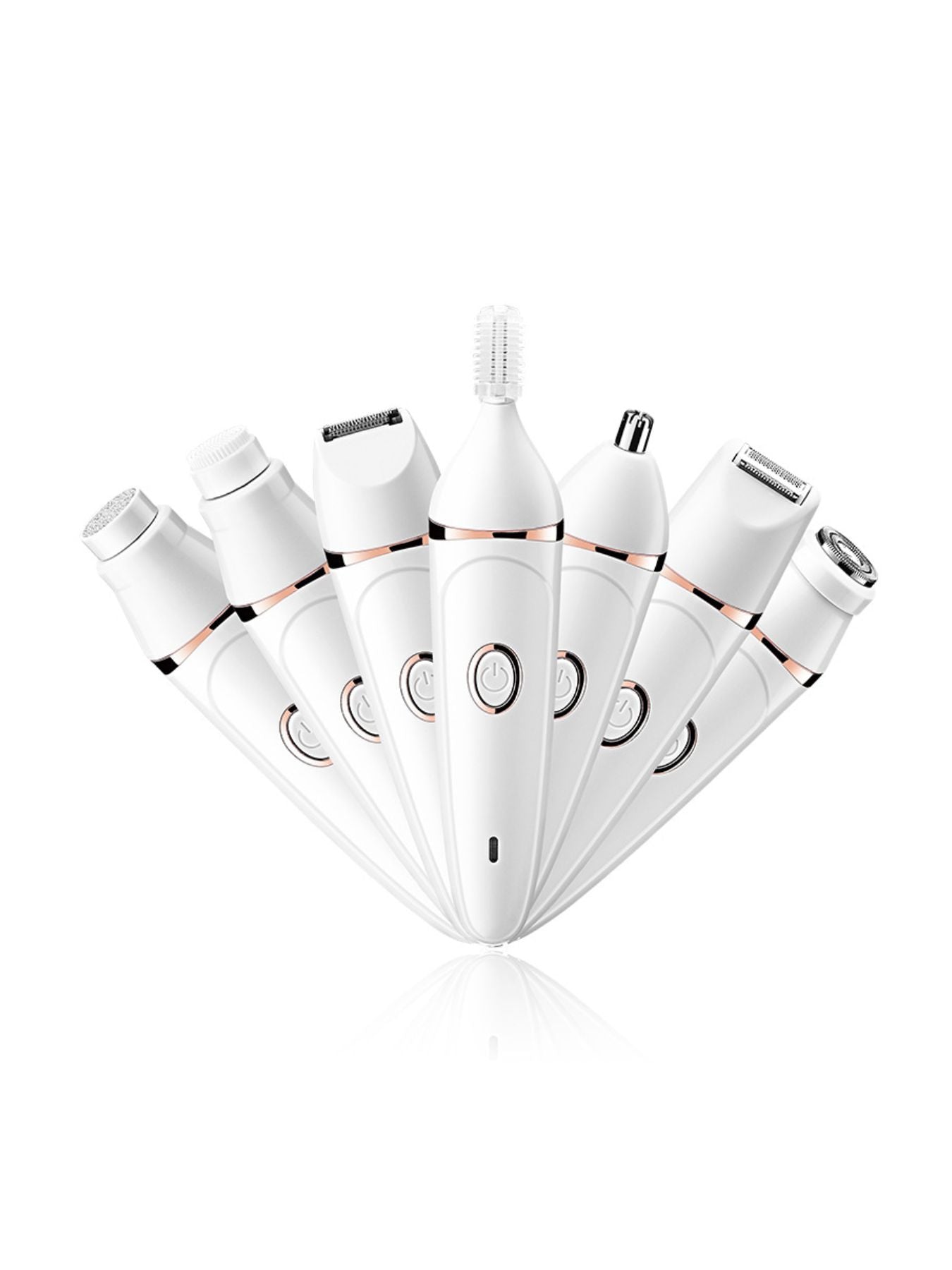 White multifunction hair removal epilator with multiple attachment heads