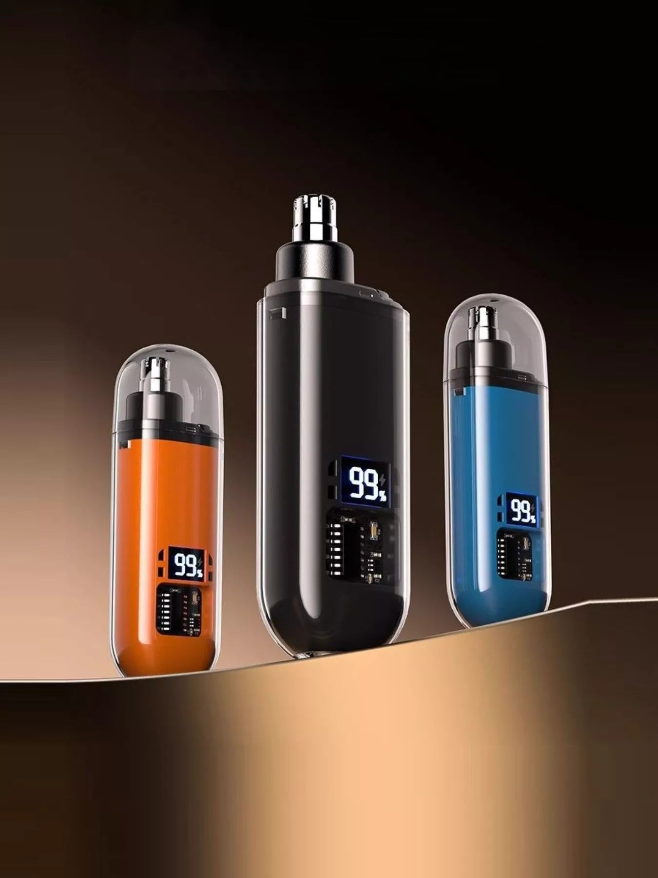 Rechargeable LED nose hair trimmer, color options: black, orange, blue