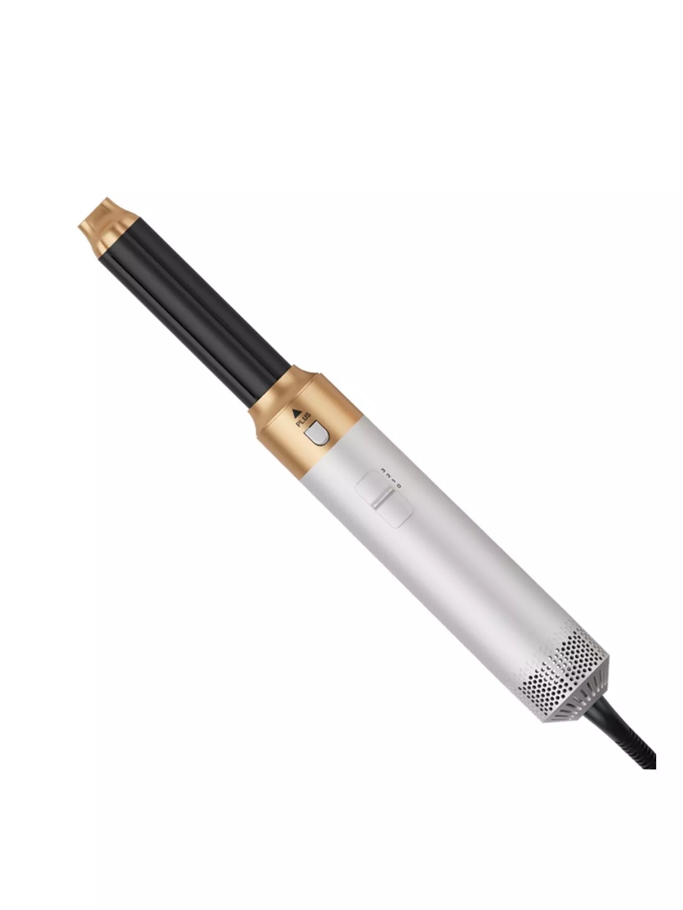 White hot air brush with gold trim and black barrel attachment, corded