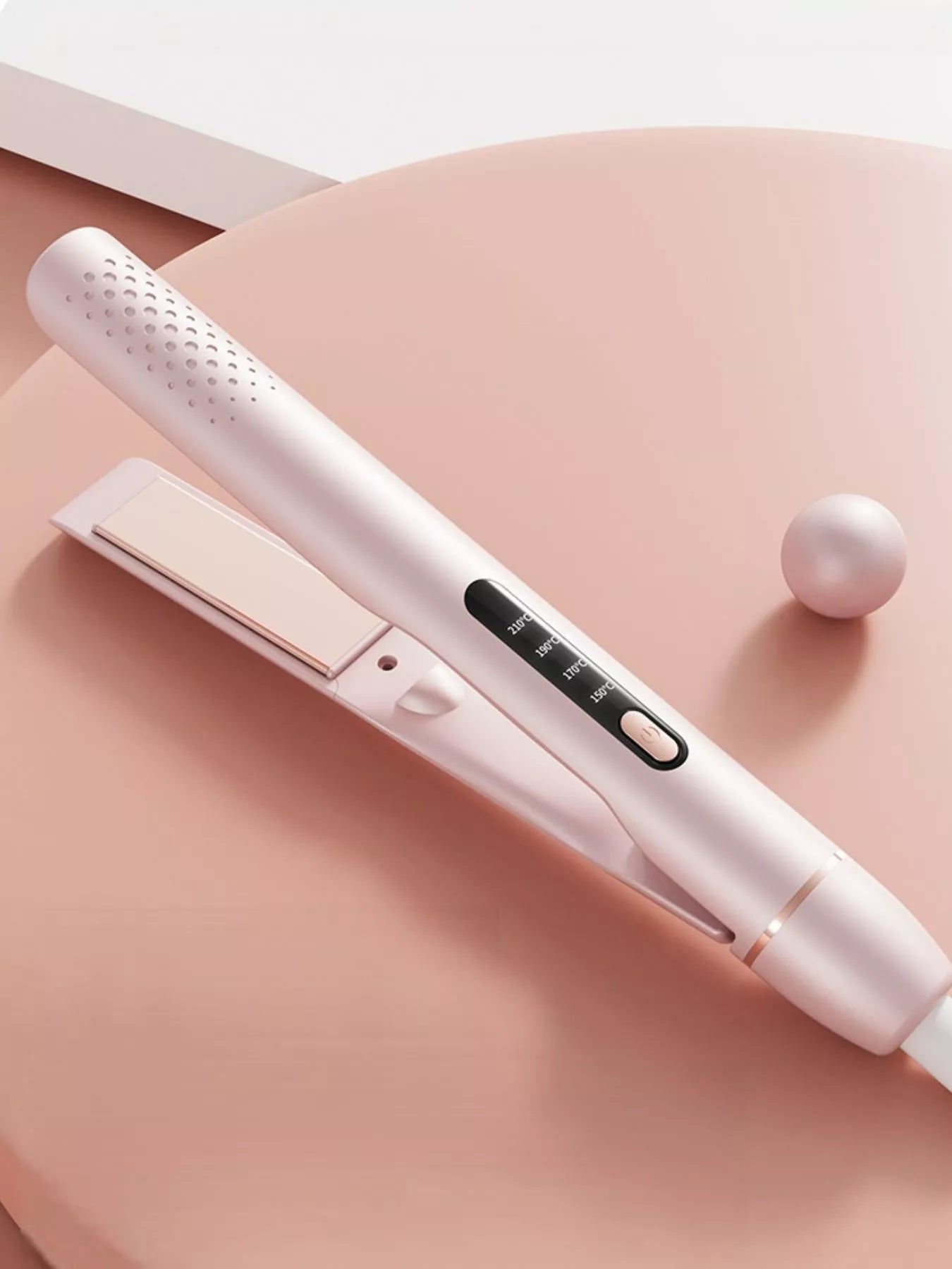 Adjustable Temperature Hair Straightener in Blush Pink, with flat ceramic plates